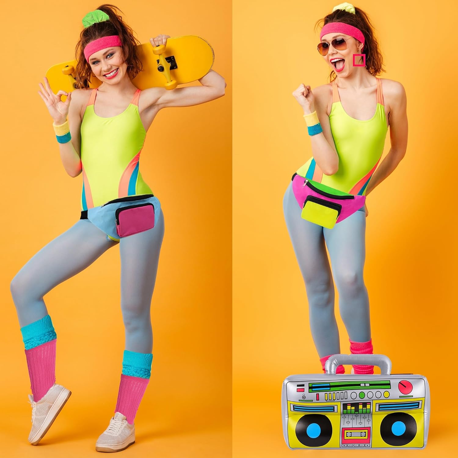YAROMO 80s Workout Outfit for Women, 80s 90s Accessories Headband Wristband Fanny Pack - Image 3