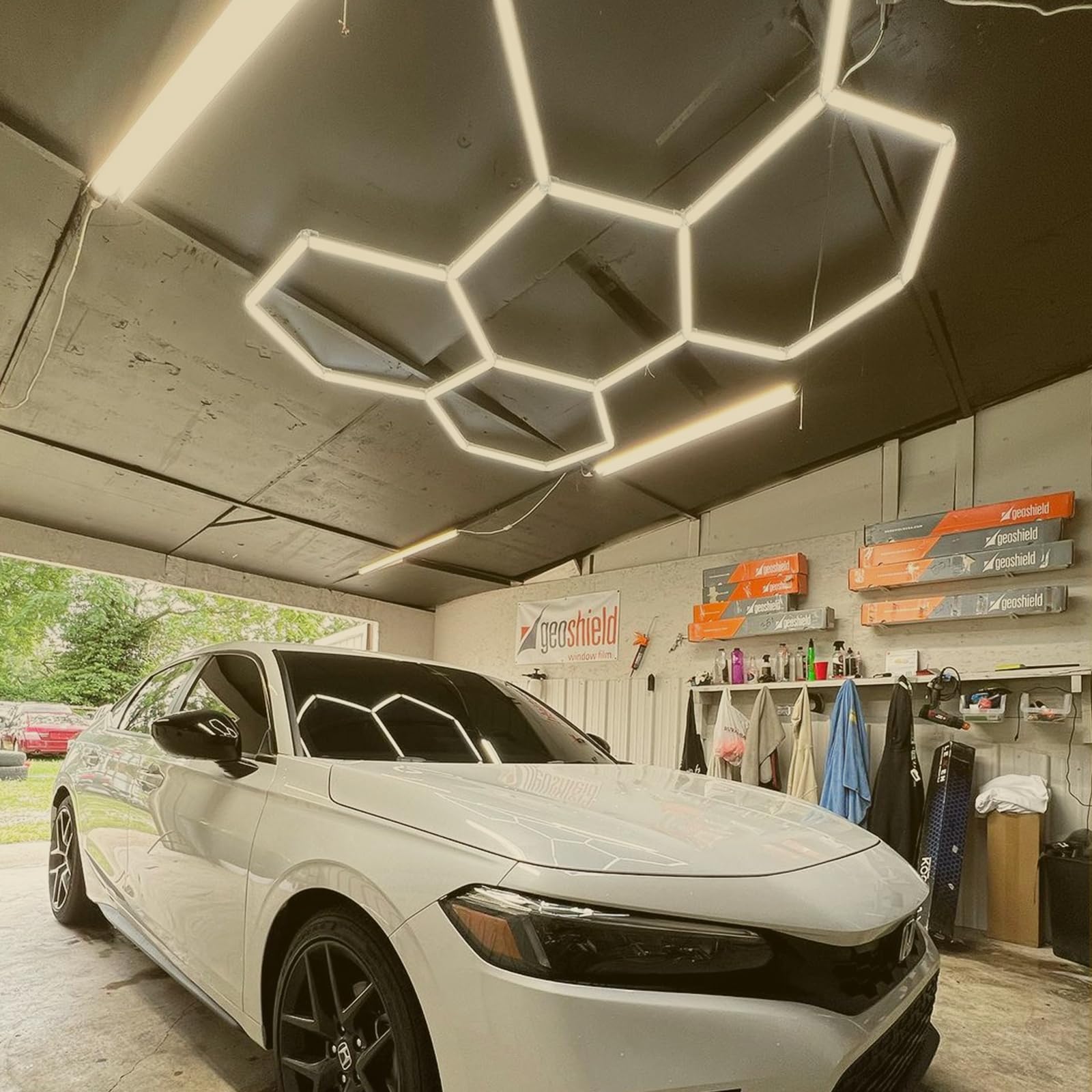 GOSLARLIT Dimmable 26PACK Hexagon Garage Light,6500k/4000k/3000k,3 Color Temperature Hexagon Light LED Lighting for Garage Gym Barber Auto Detailing