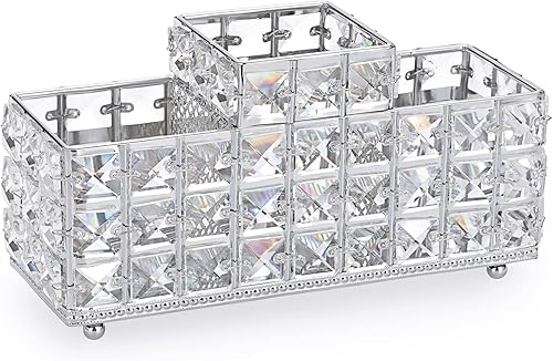 Miniatura 10 de Hipiwe Organizador de brochas de maquillaje de cristal, organizador de brochas de cosméticos dorados, organizador de brochas de oficina de