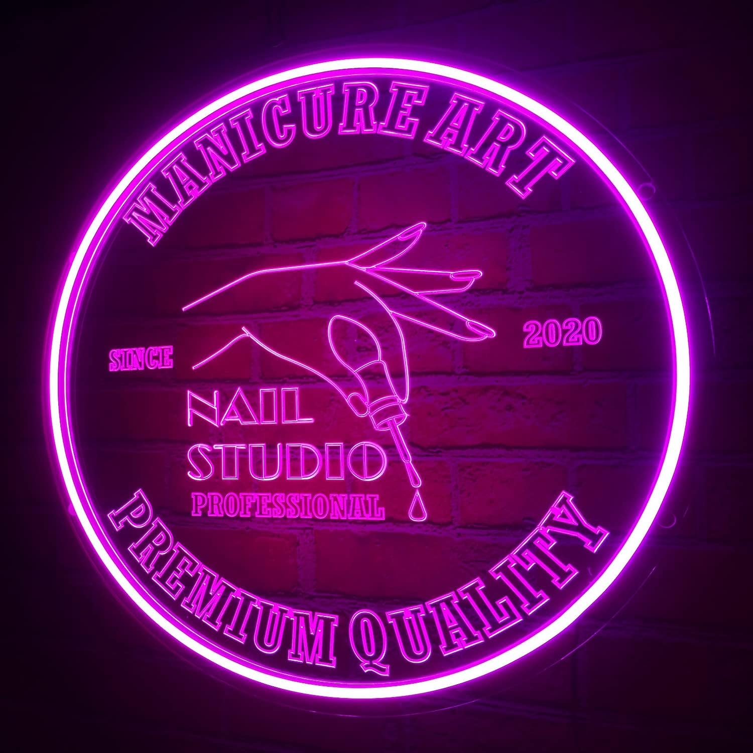 Personalized Nail Salon Neon Sign, Custom Nails Spa Beauty Studio Neon Lights Sign, Wall Décor Business Logo LED Sign for Beauty Shop Advertising Art Light, 16” Round