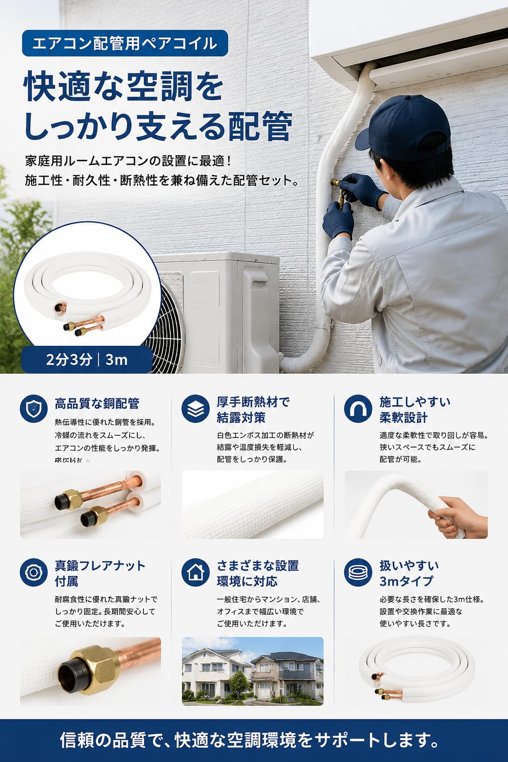 Amazon.co.jp: エアコン配管 ペアコイル 2分3分 銅・アルミ接続管 被覆