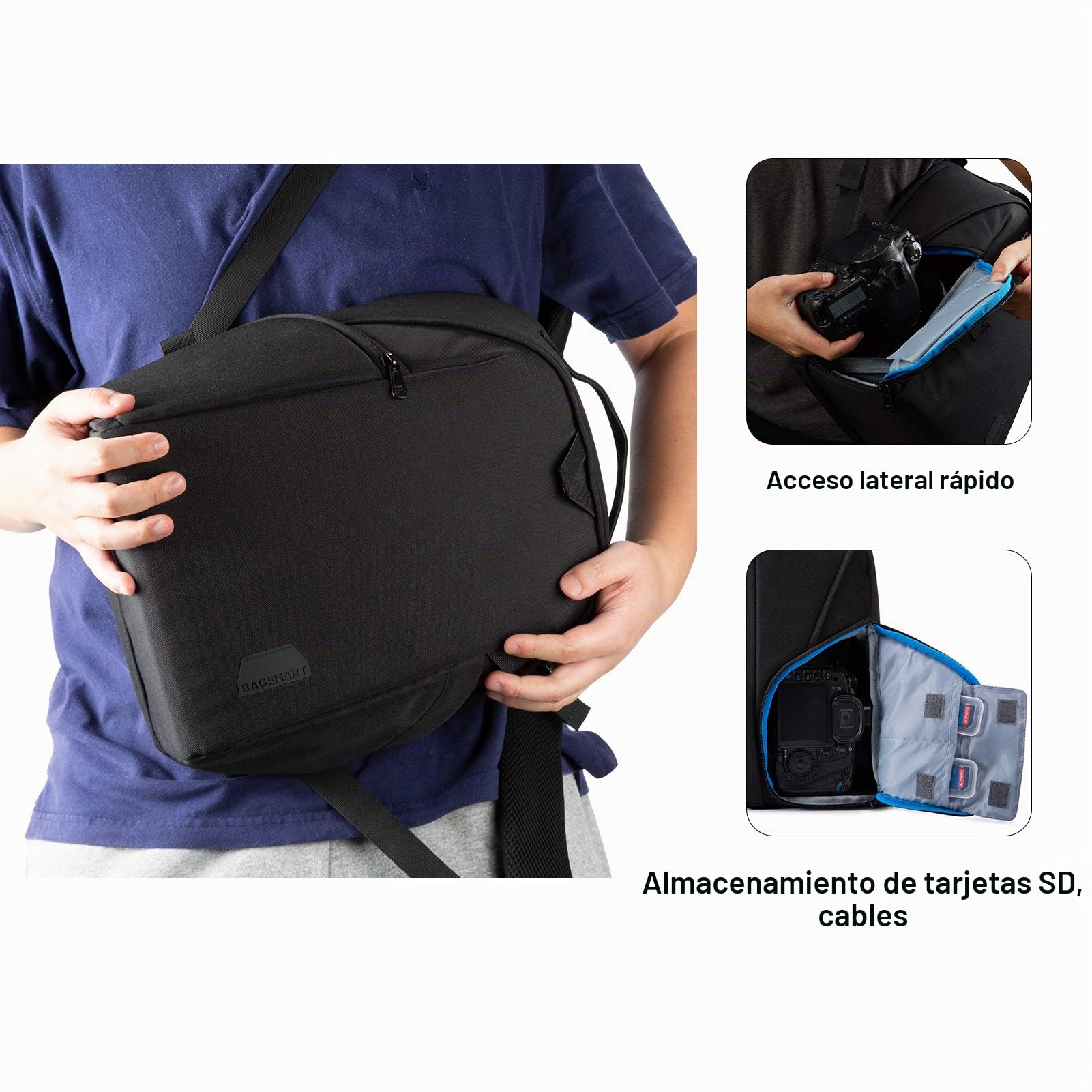 bagsmart Mochila para cámara DSLR SLR compatible con portátiles de 13,3-15,6 pulgadas, mochila de fotos impermeable con protección contra la lluvia, soporte para trípode, Negro-M.