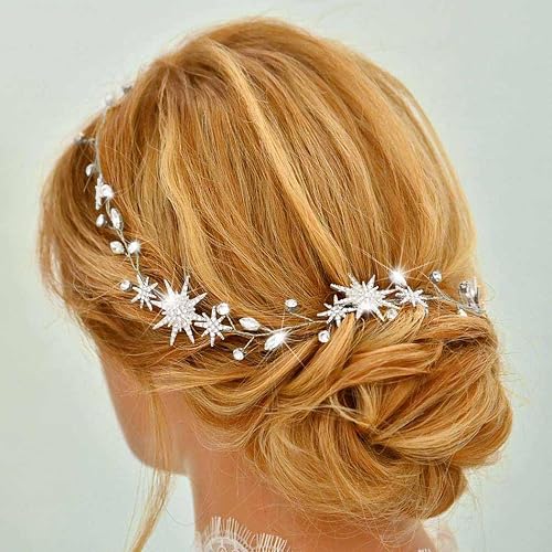 Unicra Star Rhinestone Bride Wedding Vine Gold Bridal Hair Piece