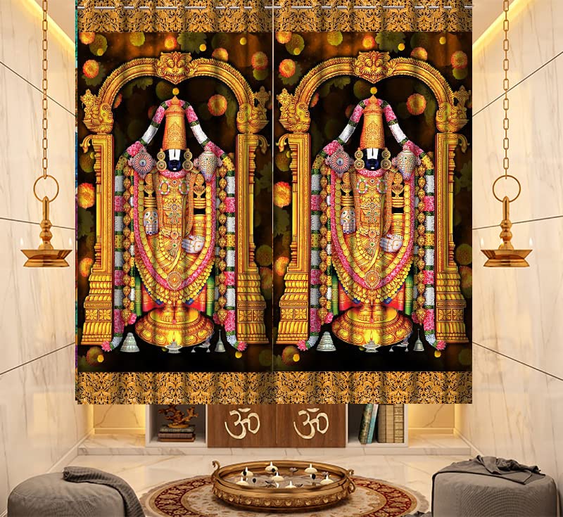 VJK FAB 3D Printed God Curtain for Poojaroom/Temple Curtain for Pujaghar Small, 4x5 feet Long Poojaroom Curtain Set of 2 Pcs
