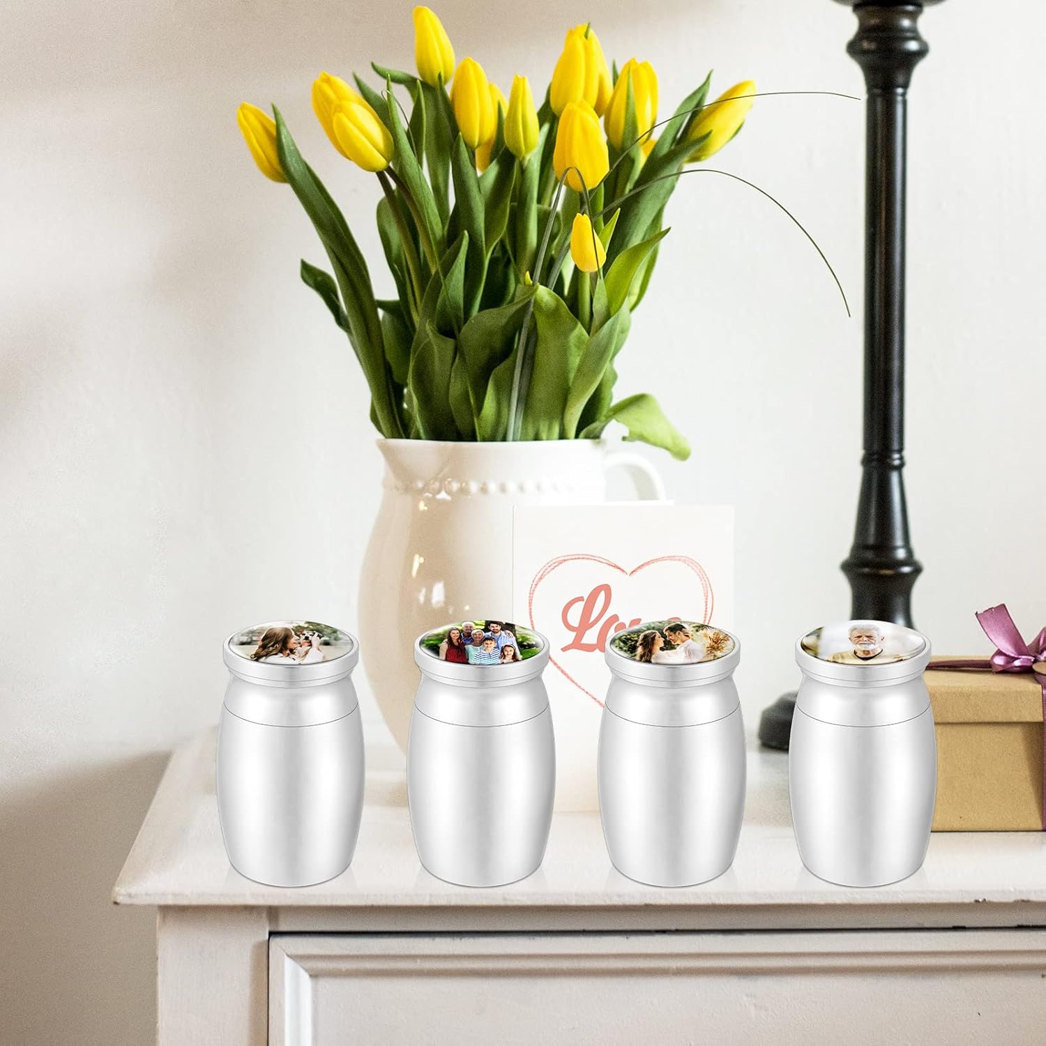 Photo Custom Small Urns for Human Ashes Mini Cremation Urns for Ashes Picture Aluminium Ashes Holder-Silver - Image 5