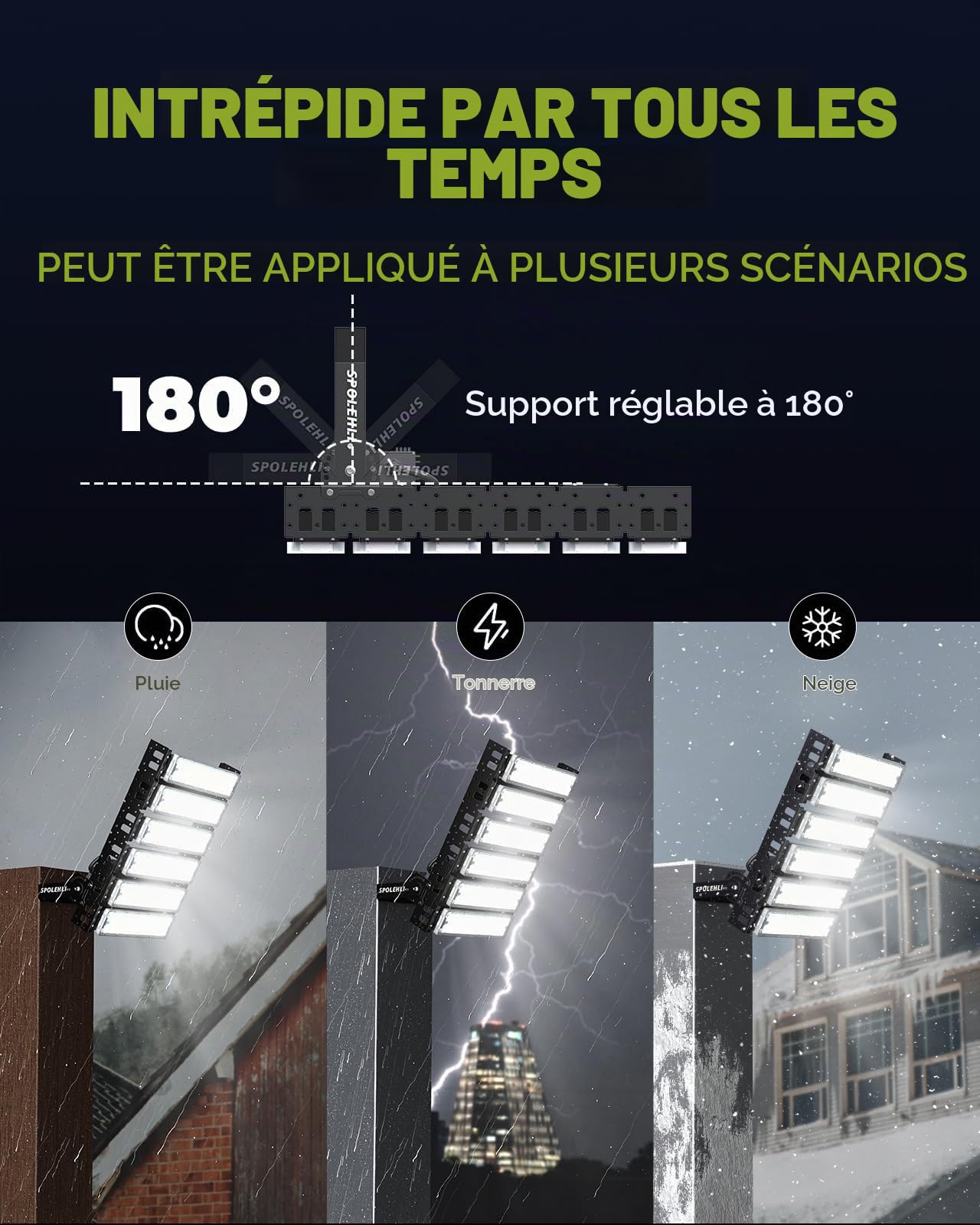 Projecteur de stade LED 300W 39000lm 6500K Stadium Flood Light IP66 étanche AC100-265V pour stade, aire de jeux, quai, place, éclairage de zone extérieure