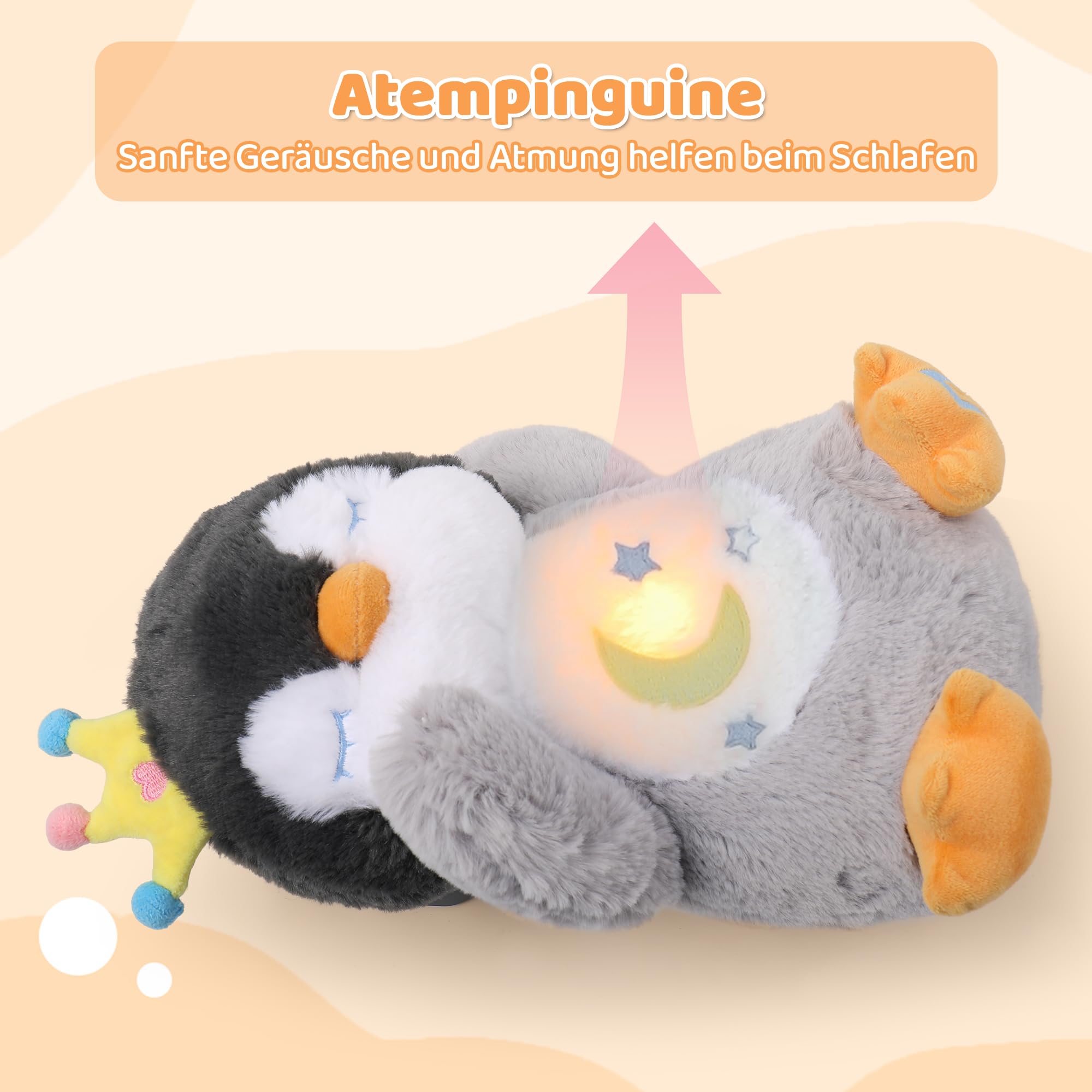 Edencomer Breathing Penguin Teddy, Newborn Toys with Simulated Breathing, Soothing Music & Night Light, Anxiety Relief Plush - Image 4