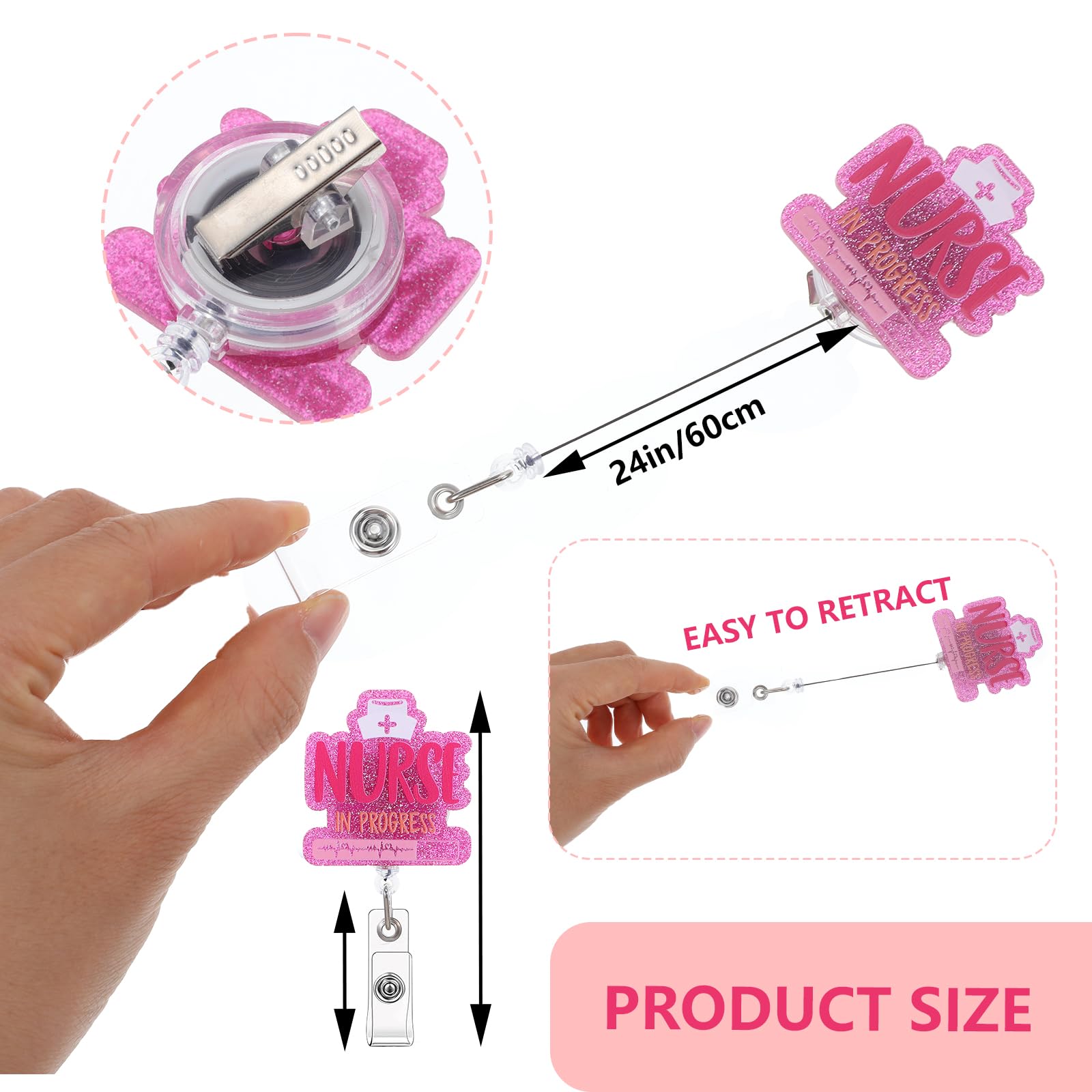 Lnngub 2Pcs Nursing Student Badge Reel,Nurse In Progress Badge Reel Badge Reel Holder Retractable with Clip Cute Nursing Id Card Badge Holder Bling Nurse Badge Reel Holder for Doctor Medical Assistant - Image 2