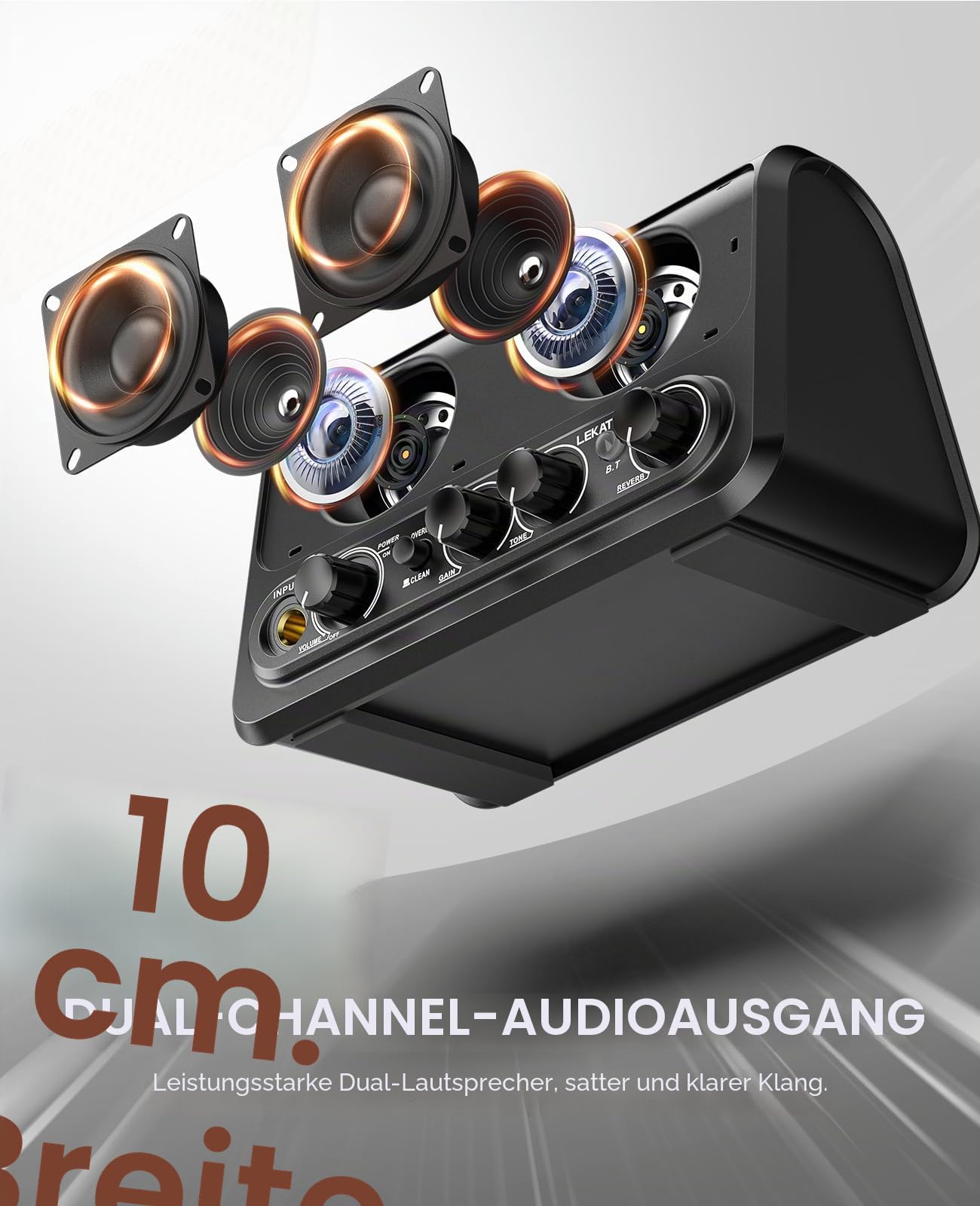 Mini-Gitarrenverstärker, LEKATO 10W tragbarer E-Gitarrenverstärker mit Clean- und Overdrive-Kanal, Reverb und Bluetooth-Verbindung (schwarz-orange)