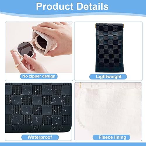 Miniatura 3 de Estuche para lentes de sol suaves para mujer, 4 piezas, portátil, con parte superior apretable, a cuadros