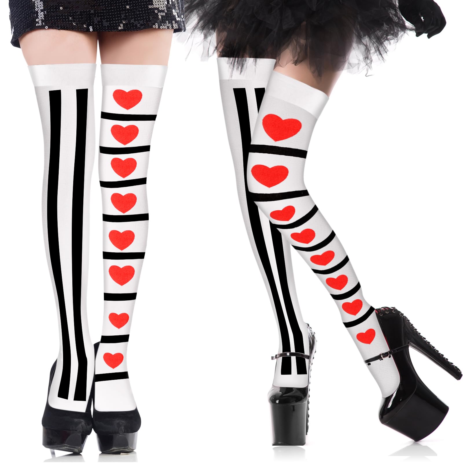 Geyoga Women Thigh High Socks Harlequin Clown Costume Halloween Cosplay