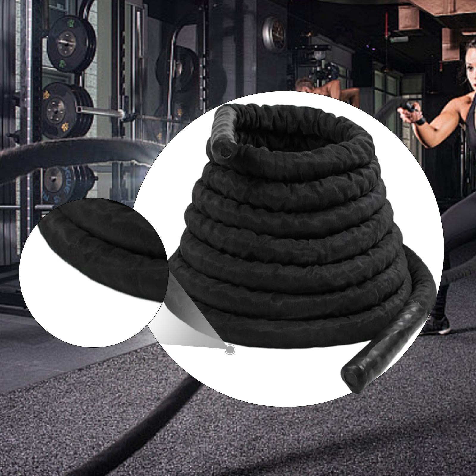 Qianly Corda Fitness con Maniglie per Allenamento di, Allenamento MMA, Rafforzamento dei Muscoli delle Cosce E della Parte Superiore del Corpo. Realizz, 25mm Nero