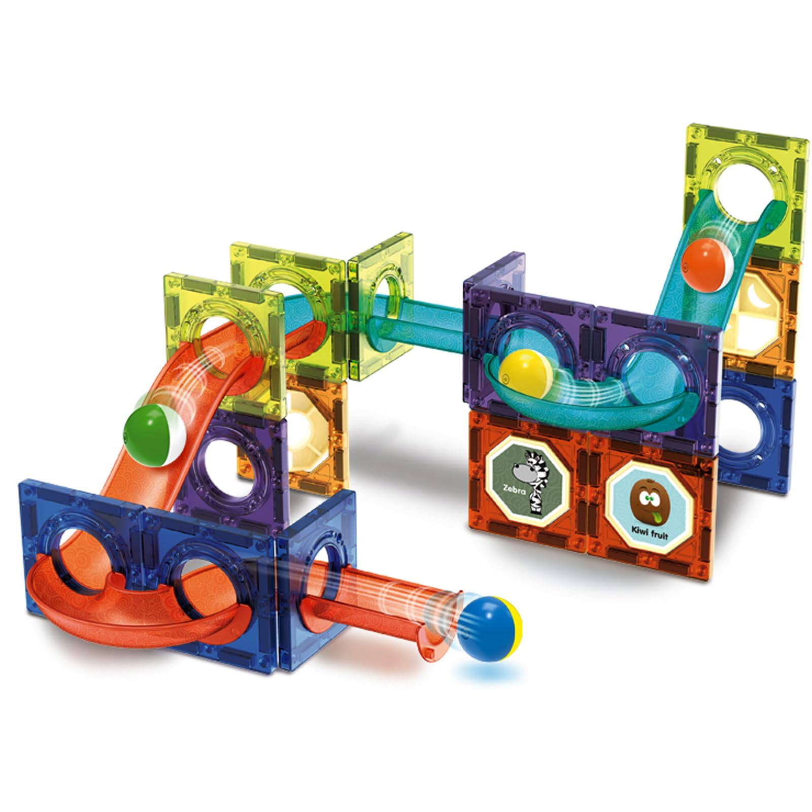 Magnetic Building Blocks with Ball Track Toys for Kids Educational STEM Toys Gifts for 3+ Year Old Sensory Toys 3D Developmental Stacking Magnetic Blocks Toys for Toddlers -40PCS