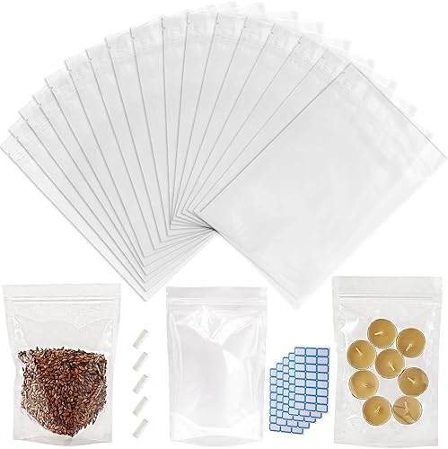 Paquete de 300 bolsas de Mylar resellables, bolsas de pie de 5 x 8 pulgadas con ventana transparente, pequeñas bolsas resellables con cierre de