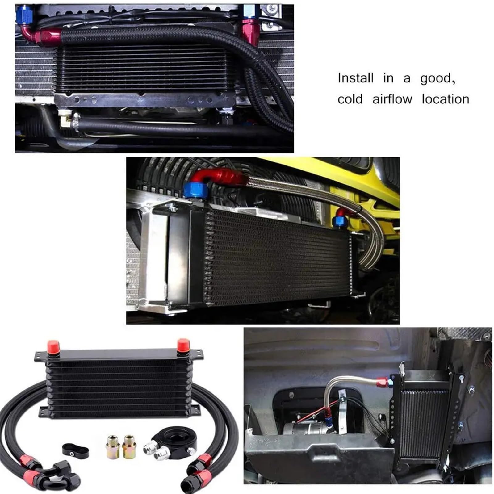 Filtro de Habitáculo Antipolen Adaptador Tipo Sándwich Para Enfriador De Aceite AN10 Universal De 10 Filas Para Coche, Manguera Trenzada De Acero Inoxidable AN10 Filtro de aire