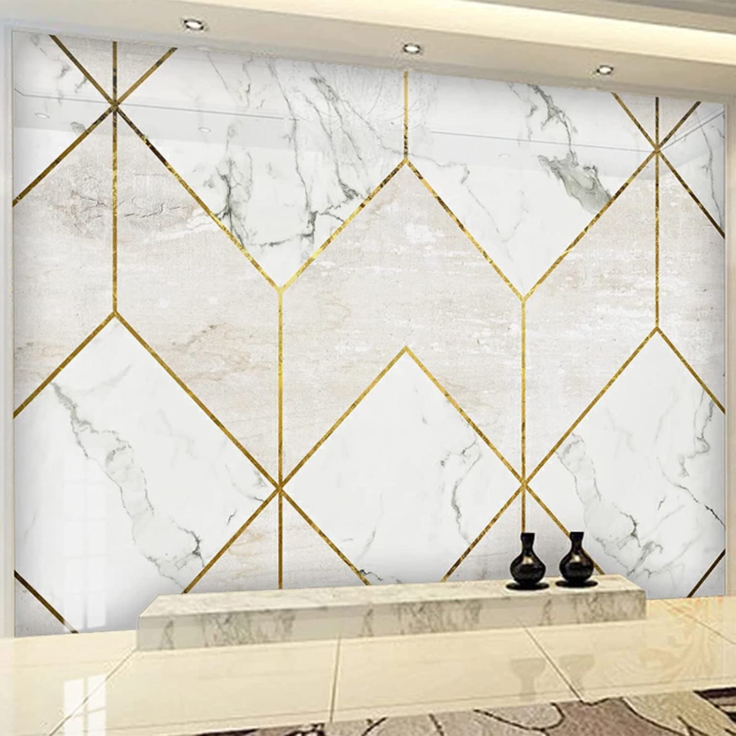 Papel Pintado Moderno 3D Autoadhesivo Mármol De Línea Dorada Geométrica Murales De Pared Peel And Stick Pegatinas De Pared Para Sala De Estar Decoración De Pared Del Dormitorio Carteles De Pared Extr