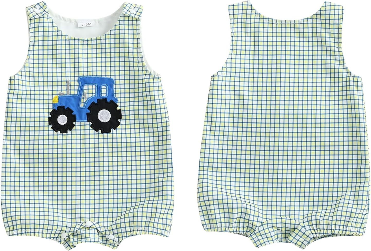 Summer Outfit Newborn Baby Boy Sleeveless Tractor Embroidery Plaid Tank Romper Jumpsuit Overalls One Piece Clothes - Image 7