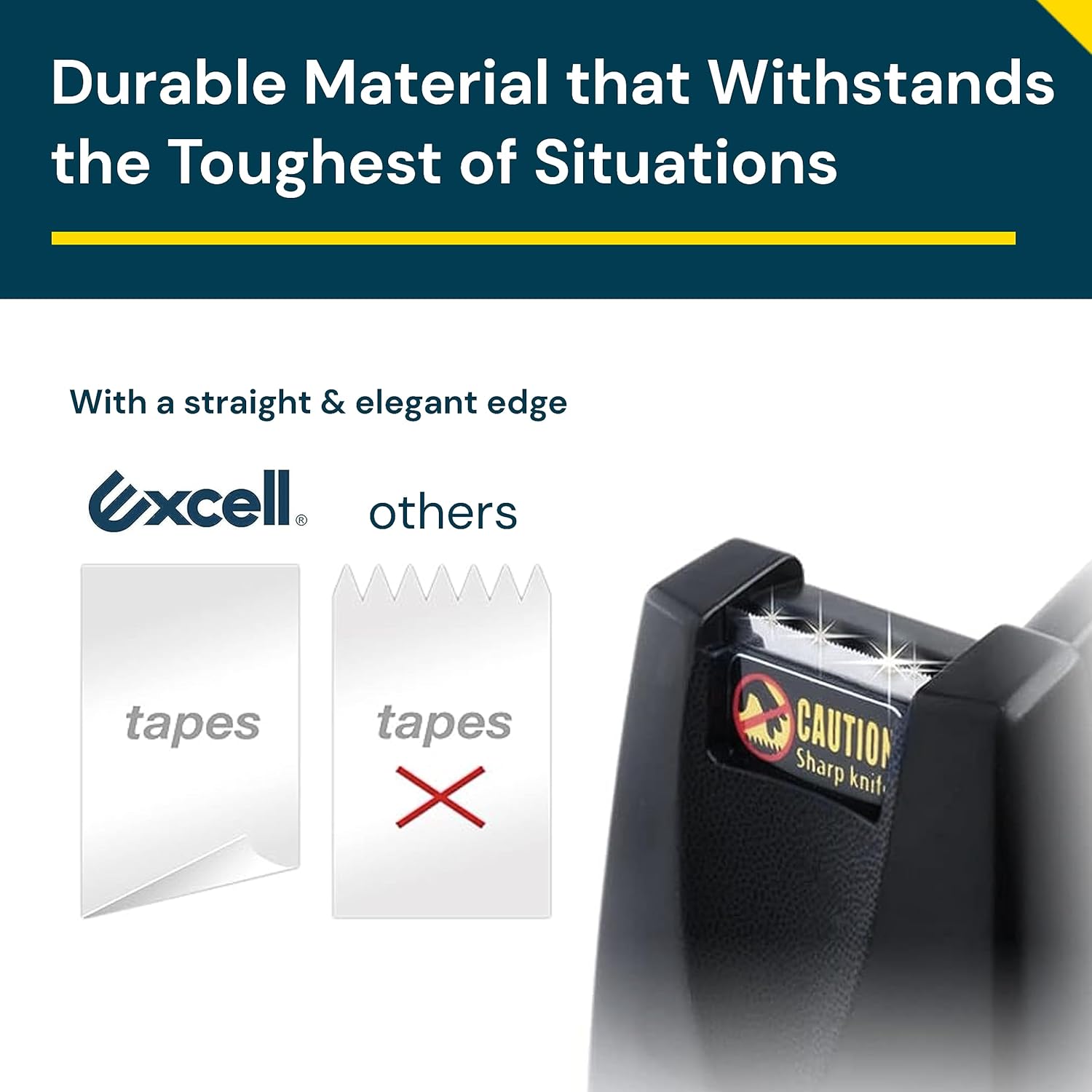 Excell EX-11419BK Desk Tape Non-Skid Base Dispenser 3pc, 3/4" Wide, 1" Core, Durable Plastic Tape Holder, Heavy Duty Tape Dispenser, Weighted Tape Dispenser for Desk, Easy One Hand Use.