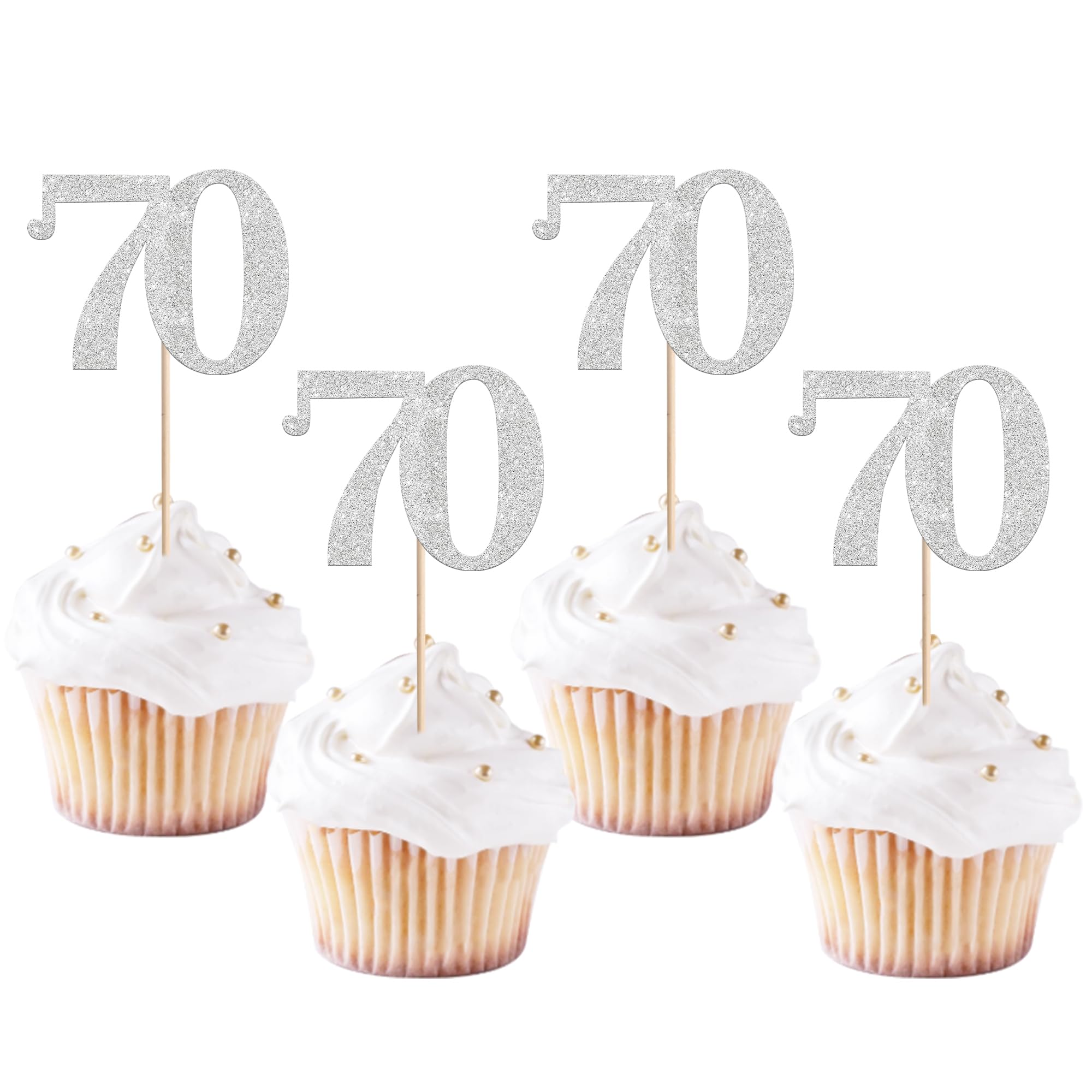 Xsstarmi 36 Pack Number 70 Cupcake Toppers Silver Glitter Cheers to 70 Years Birthday Cupcake Picks Decoration for Happy 70th Birthday Wedding Anniversary Party Cake Decorations