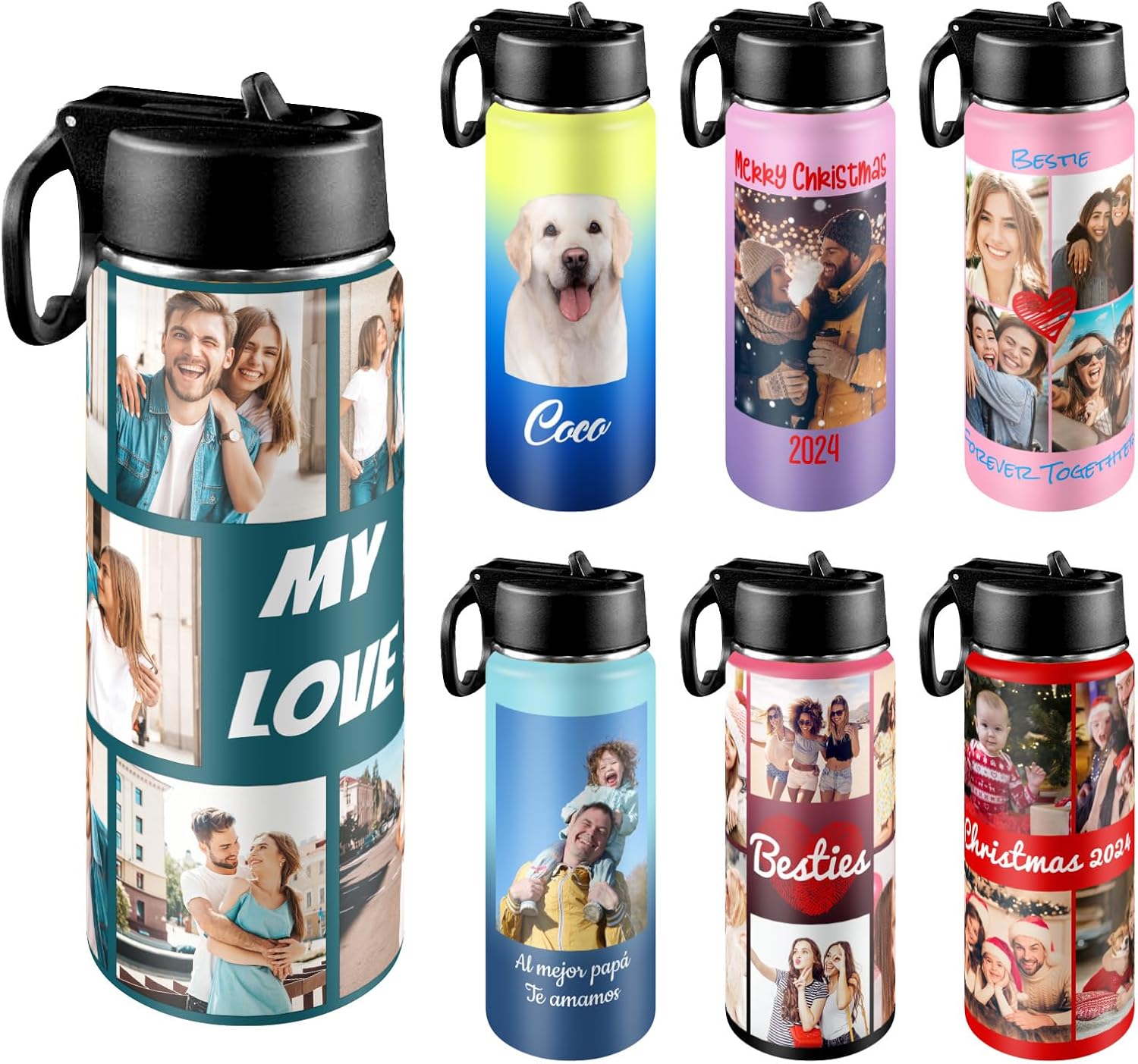 Personalized Photo Water Bottles, 18oz/32oz Custom Pictures