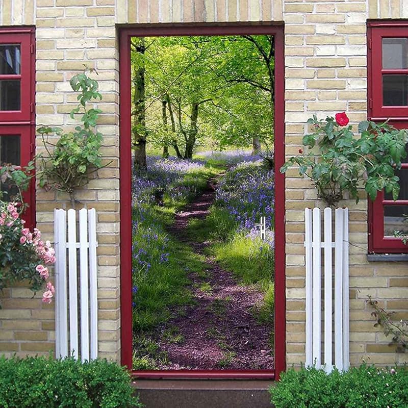 Jgcai 室内ドア用ドアステッカー壁画壁紙家の装飾ドアステッカー 花や木々のある風景 3d ウォールステッカー Pvc自己粘着性防水ドアポスターアートステッカー取り外し可能x0cm 4ueyyijccy Godawaripowerispat Com