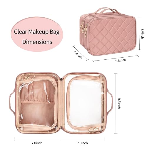 Miniatura 4 de OCHEAL Bolsa de maquillaje, bolsa de cosméticos de doble capa, estuche transparente de gran capacidad para cosméticos para mujeres, artículos
