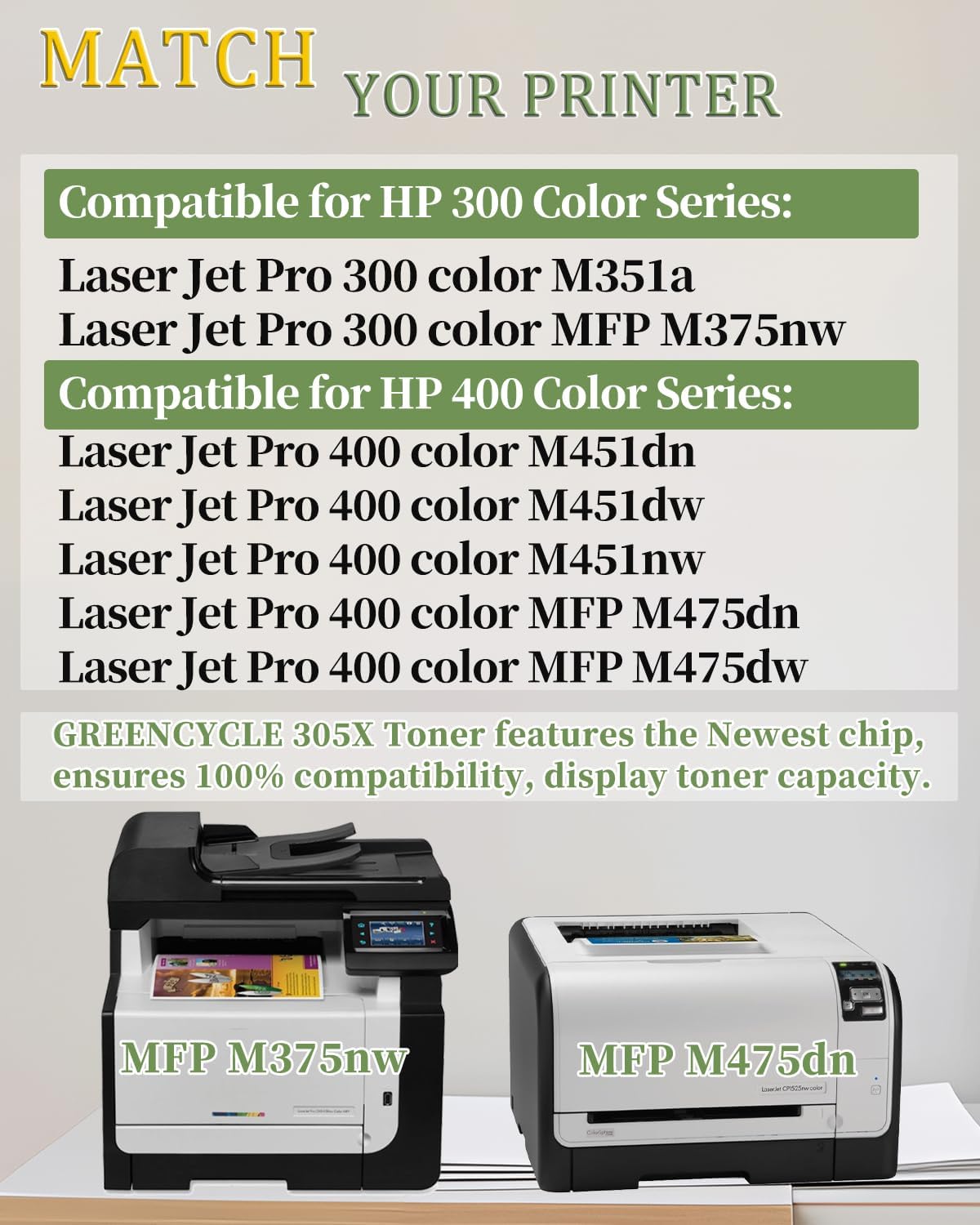greencycle 305X CE410X Black High Yield Toner Cartridge, 4400 Pages, Compatible Replacement for HP 305X CE410X 305A CE410A, for LaserJet Pro M451nw M451dw M451dn M475dn M475dw M375nw Printer (1 Pack)