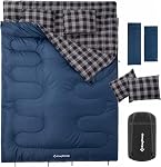 KingCamp Double Sleeping Bag for Adults, Queen Size 2 Person XXL Flannel Sleeping Bag, Waterproof Lightweight Flannel Quilt with 2 Pillows, Perfect for Couples Family Camping Hiking