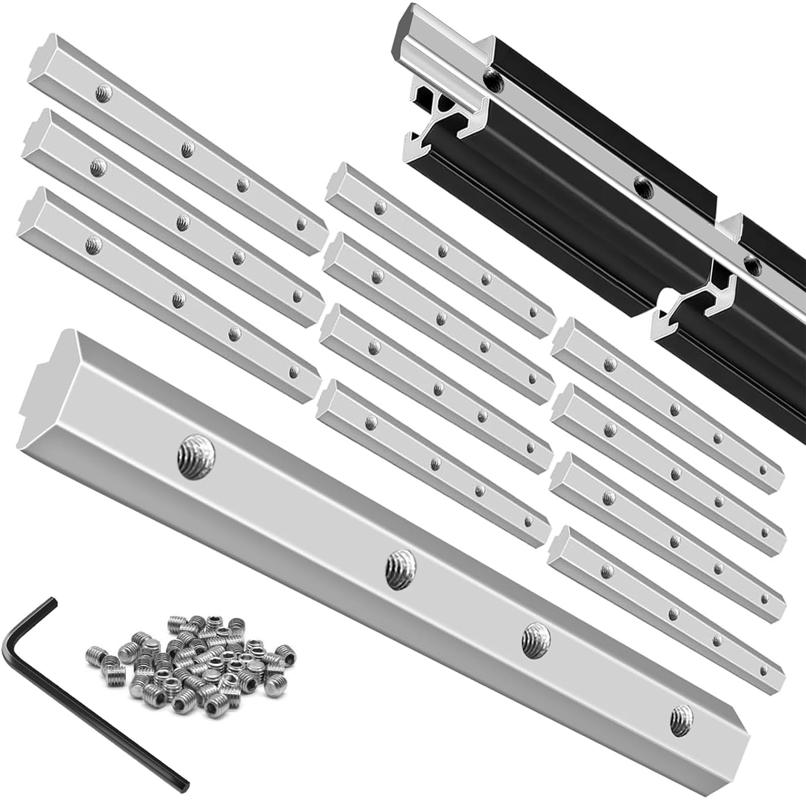 Seekliny 12pcs 4040 Extrusion Straight Connector Joining Plate Corner Bracket 4040 Hardware T-Slot Accessories V-Slot with Screws for 4040 Aluminum Profile 3D Printer Frame Spare Parts Silver