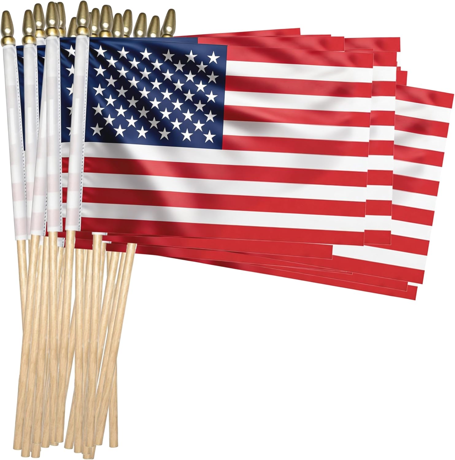 500 Pack Small American Flags on Stick 4x6 Inch, Mini Handheld USA Flags Bulk with Wooden Stick and Kid-Safe Spear Top, for Sports Events Patriotic Holidays Parades Parties, 4th of July Decorations