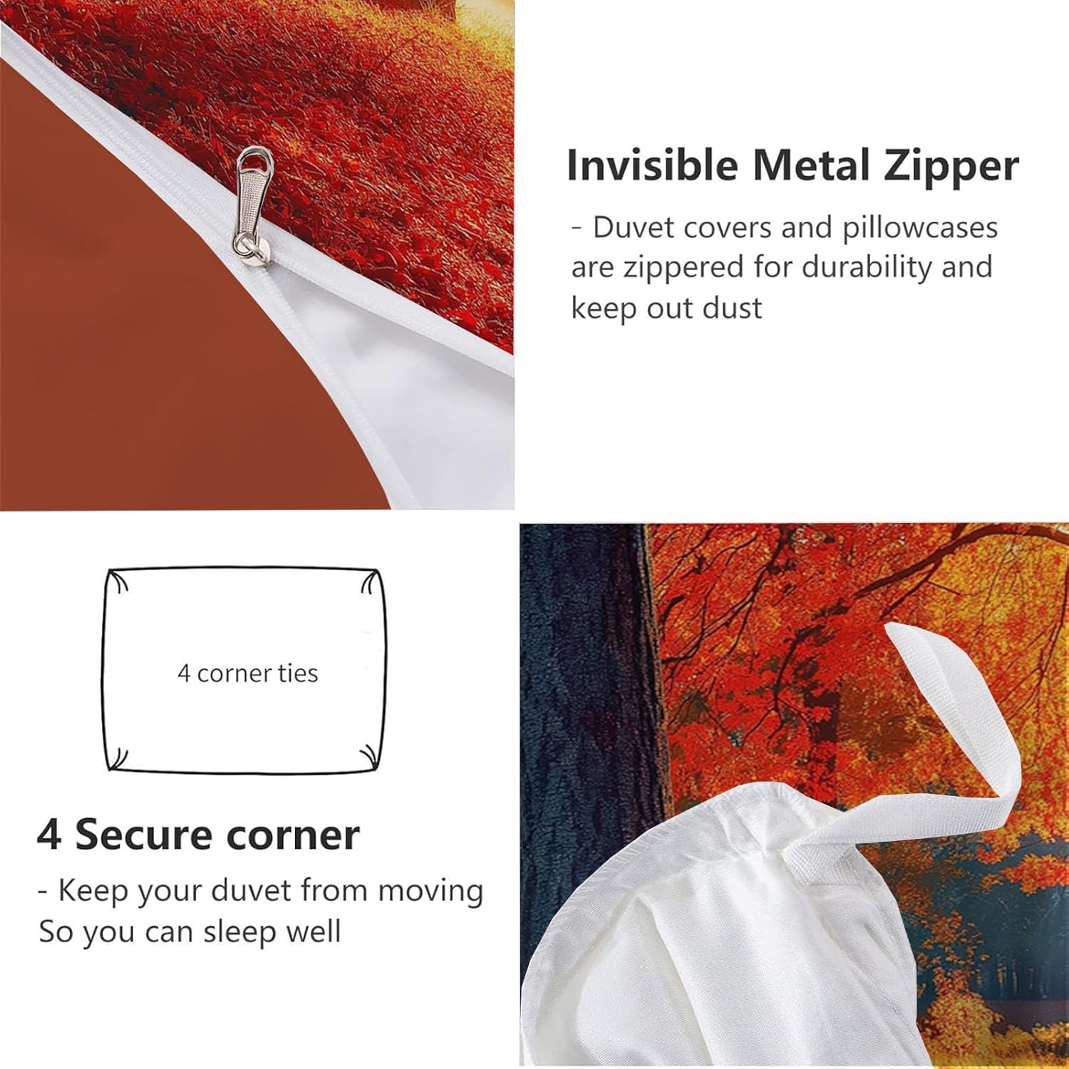 Vibrant Autumn Forest 3D Print Duvet Cover Sunlight Filtering Through The Trees Texture Bedding Size,Reversible Printed Plaid Duvet Cover,Natural Forest Scenery Comforter Cover,No Comforter