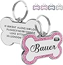 Dog Tags Personalized for Pets Dog Name Tags Personalized Dog Tag Engraved with Any Name & Text Custom Dog ID Tags Glitter Bone ID Tag for Puppy Cat (Pink L, Bone)