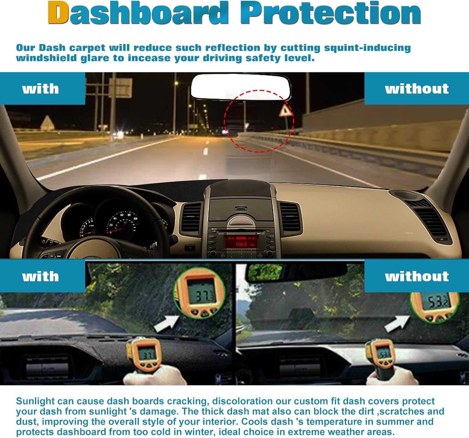 x xotic tech Dashboard Cover Mat Pre-Cut Non-Slip Pad Carpet Sunshield Protector Sun Glare Dash Mat Cover Custom Fit Compatible with Kia Soul 2010 2011 2012 2013