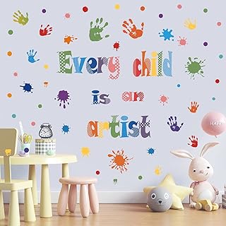 Positive Inspirational Quote Wall Decals Every Child is an Artist,Watercolor Handprint Paint Splatter Polka Dots Splash Wall Stickers Art,Classroom School Nursery Playroom Daycare Decor