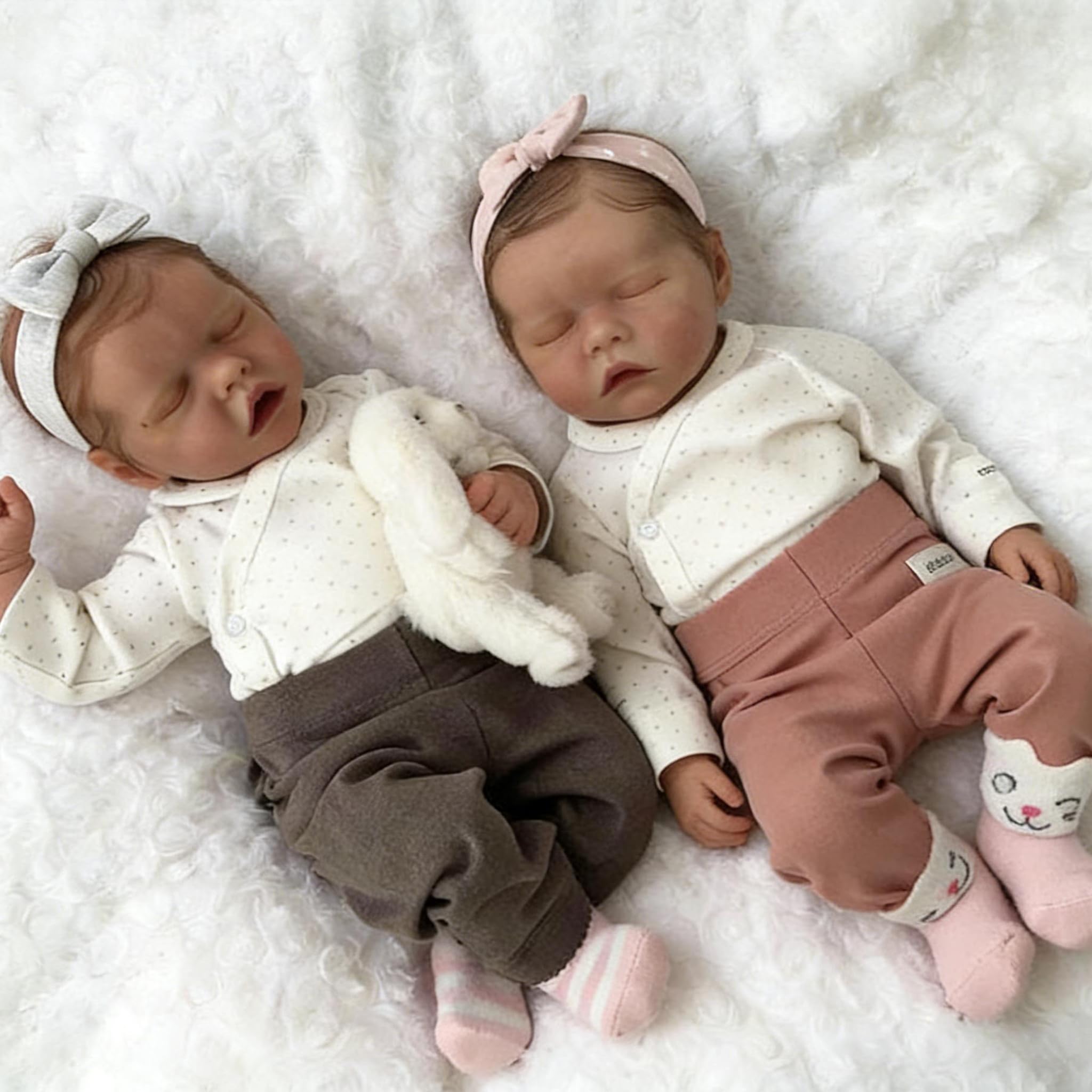 RXDOLL Realistyczne bliźniaczki 45 cm Reborn Baby Dolls Vinyl Full Body Girls Anatomicznie poprawne realistyczne lalki niemowlęce, miękki silikonowy noworodek zabawka dla dzieci w wieku od 3 lat