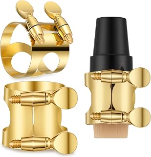 2 Pcs Alto Saxophone Ligature, Gold Brass Sax Mouthpiece Ligature with Adjustable Screws, Alto Sax Ligatures Fastener for Saxophone Instrument Accessories