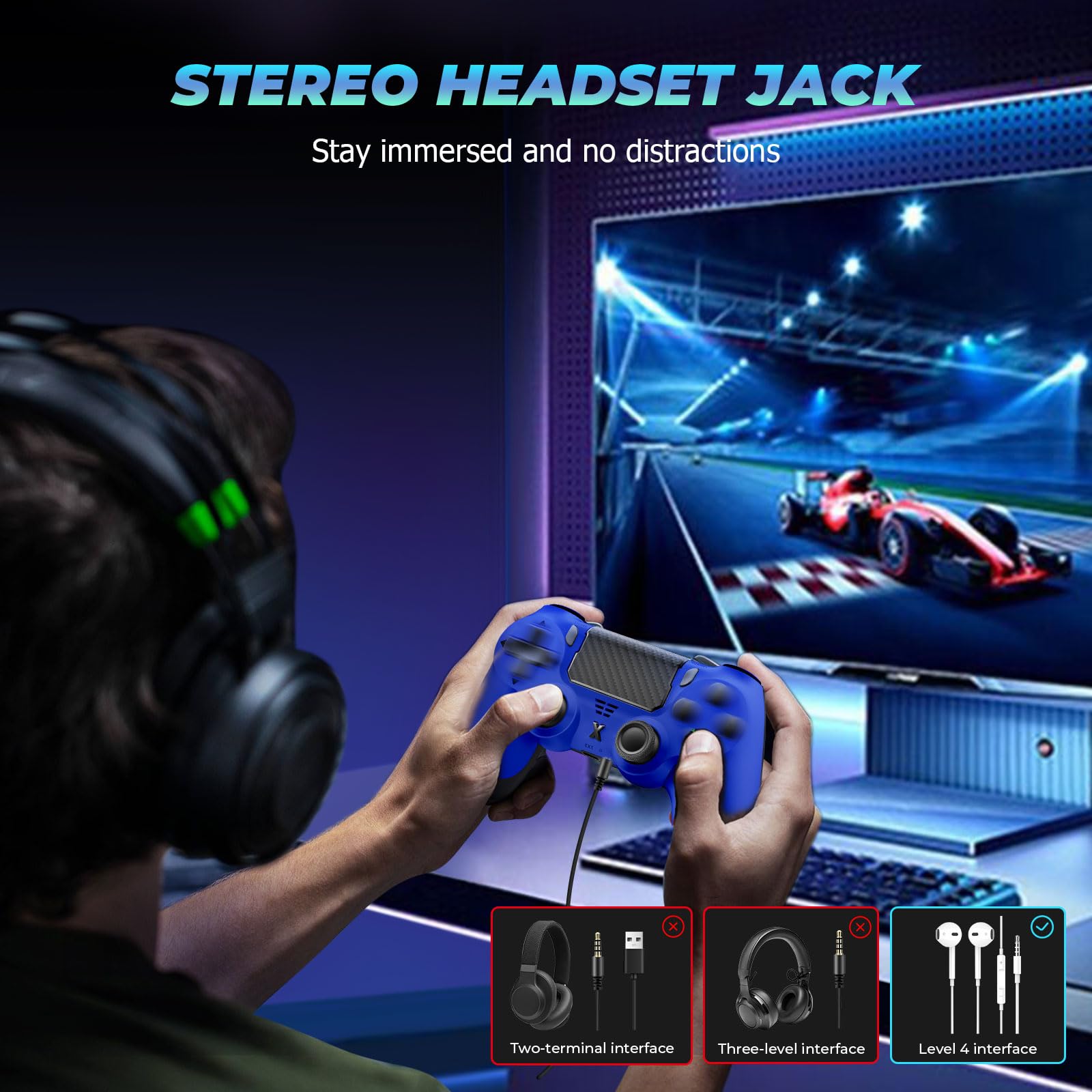 Glitfix Wireless Controller for P4, Game Controller for P4/Pro/Slim/PC, Bluetooth Gamepad Joystick with Vibration Touch Panel, Upgraded Six-Axis Sensor, 3.5mm Audio Jack (Dark blue) — view 6