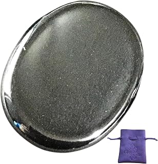 Hematite Oval Thumb Worry Stone - Healing Crystals for Anxiety & Worry Relief, Calming, Meditation, Reiki with Gemstone Info Card & Premium Bag - Reiki Enhanced