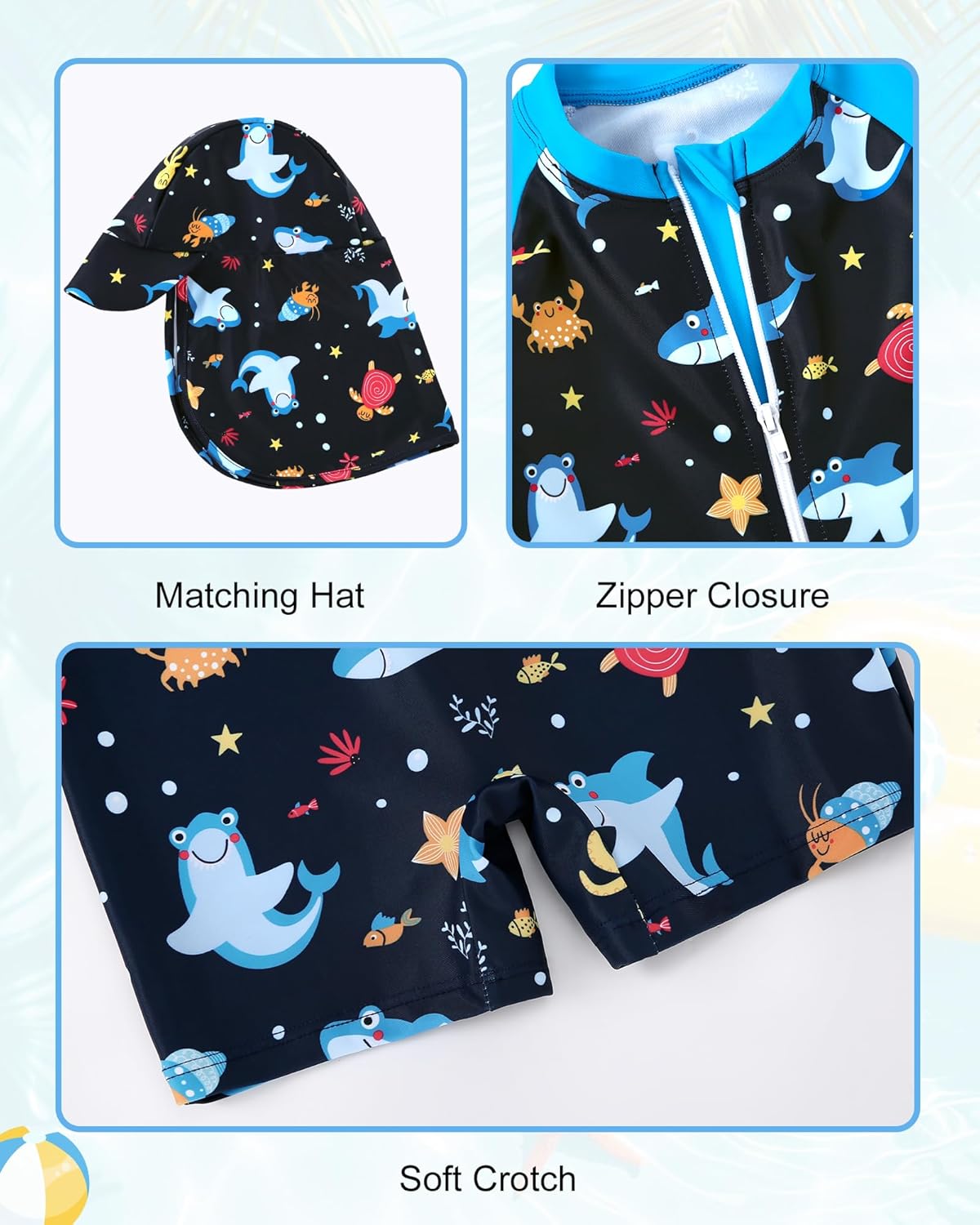 Baby Boy Swimsuit One Piece Long Sleeve Bathing Suit Rash Guard UPF 50+ Sun Protection with Hat 0-24 Months - Image 4