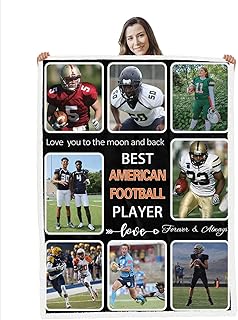 Customized Blanket with Photos, Best American Football Player Custom Blanket,Birthday Gifts to Football Fans,Personalized Picture Blanket Soft Sherpa Throw Blankets for Boys Teens Kids Sports Lover