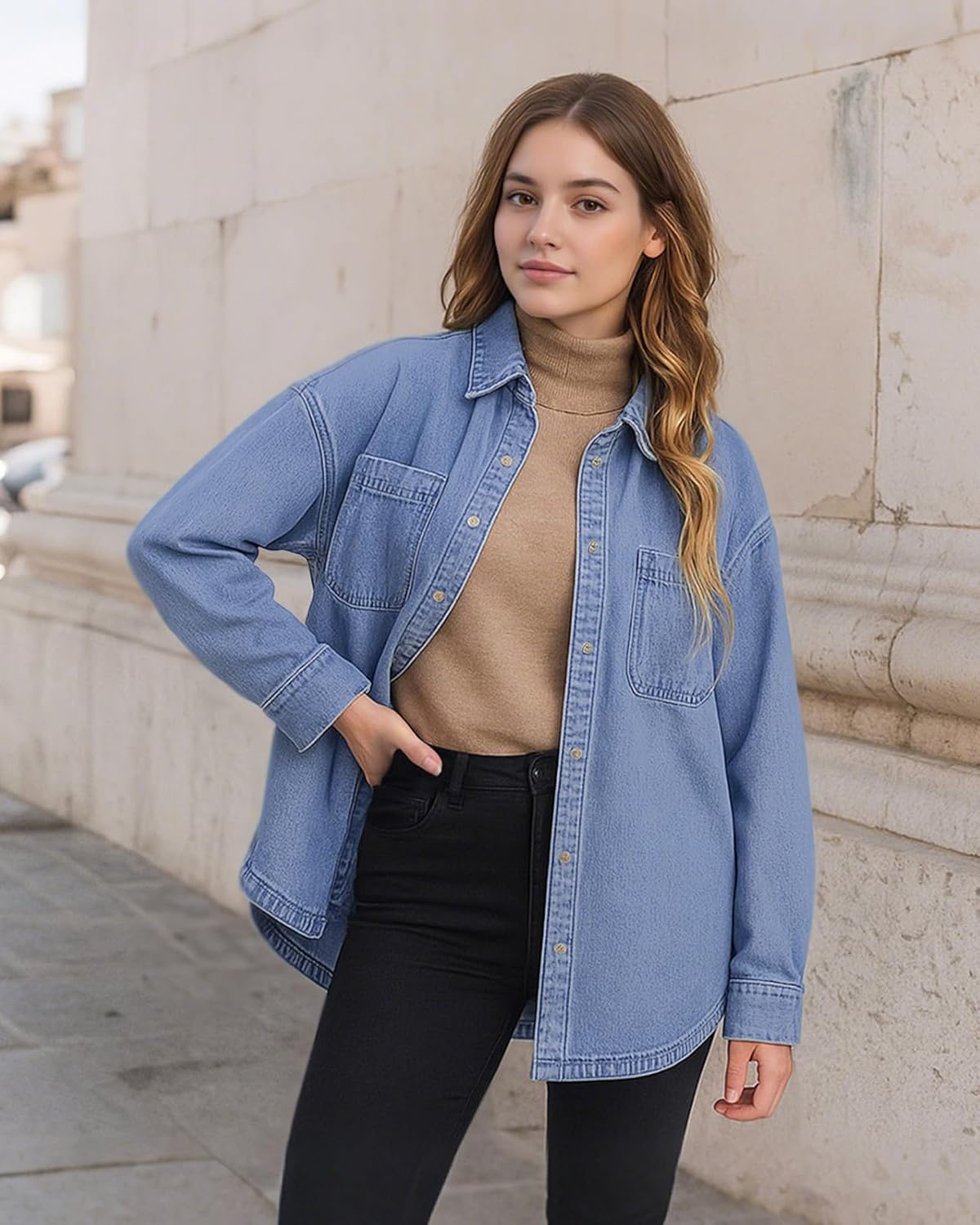 HISEA Denim Shirt Women, Jean Shirts for Women, Oversized Denim Shirt for Women, Jean Shacket with Long Sleeves for Winter - Image 6