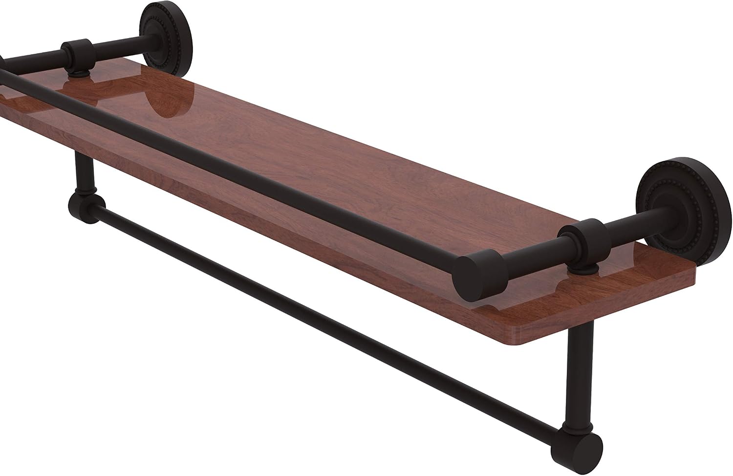 Allied Brass DT-1TB-22-GAL-IRW-ORB Dottingham Collection 22 Inch IPE Ironwood Shelf with Gallery Rail and Towel Bar, Oil Rubbed Bronze