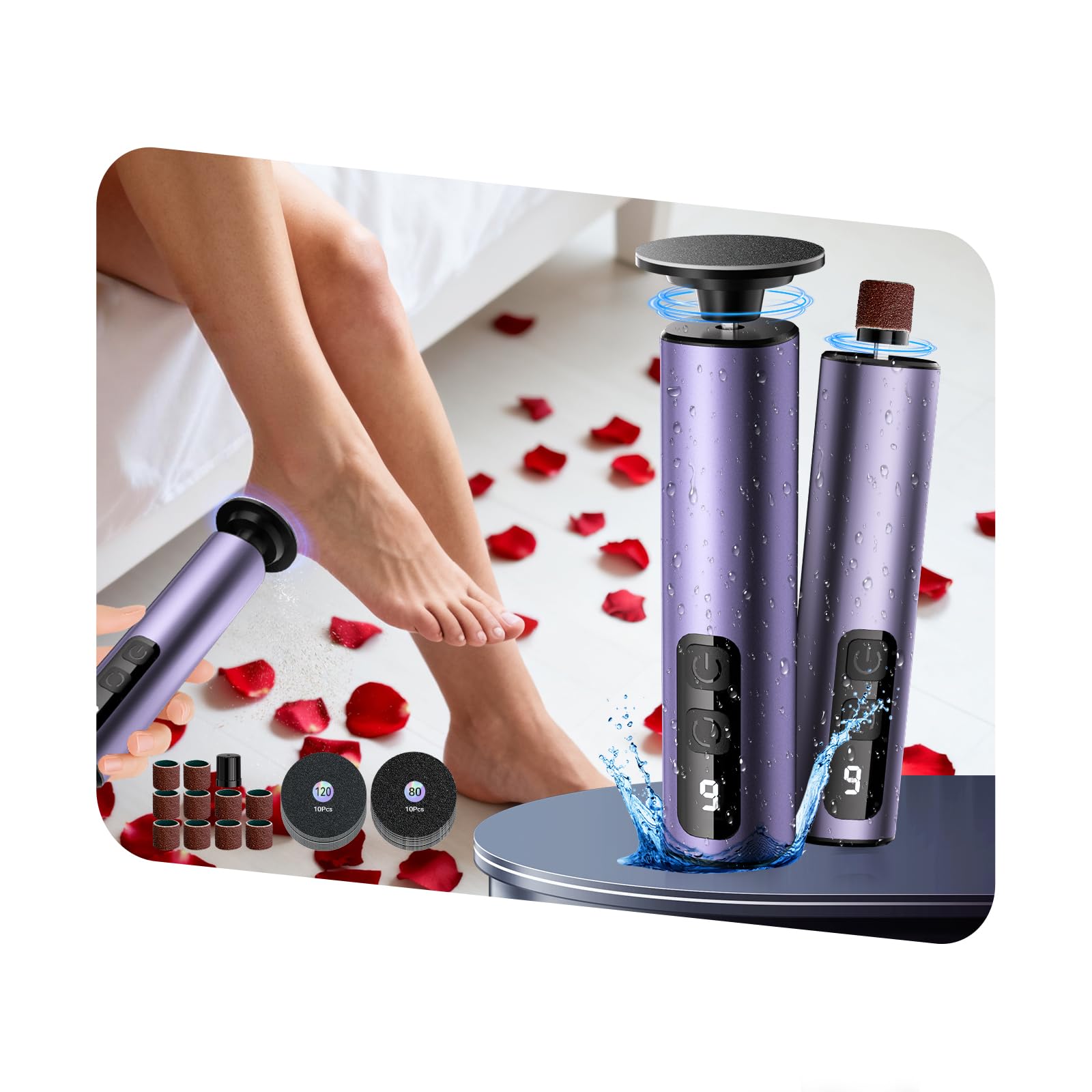 Hornhautentferner elektrisch【Peeling NO.1 – 0 Handschwielen,0 Harte Haut,0 Risse】Hornhaut entfernen Fuß【99.92% Entfernung in 3 Min – 9 Stufen】Wiederaufladbar mit Type-C (Violett)