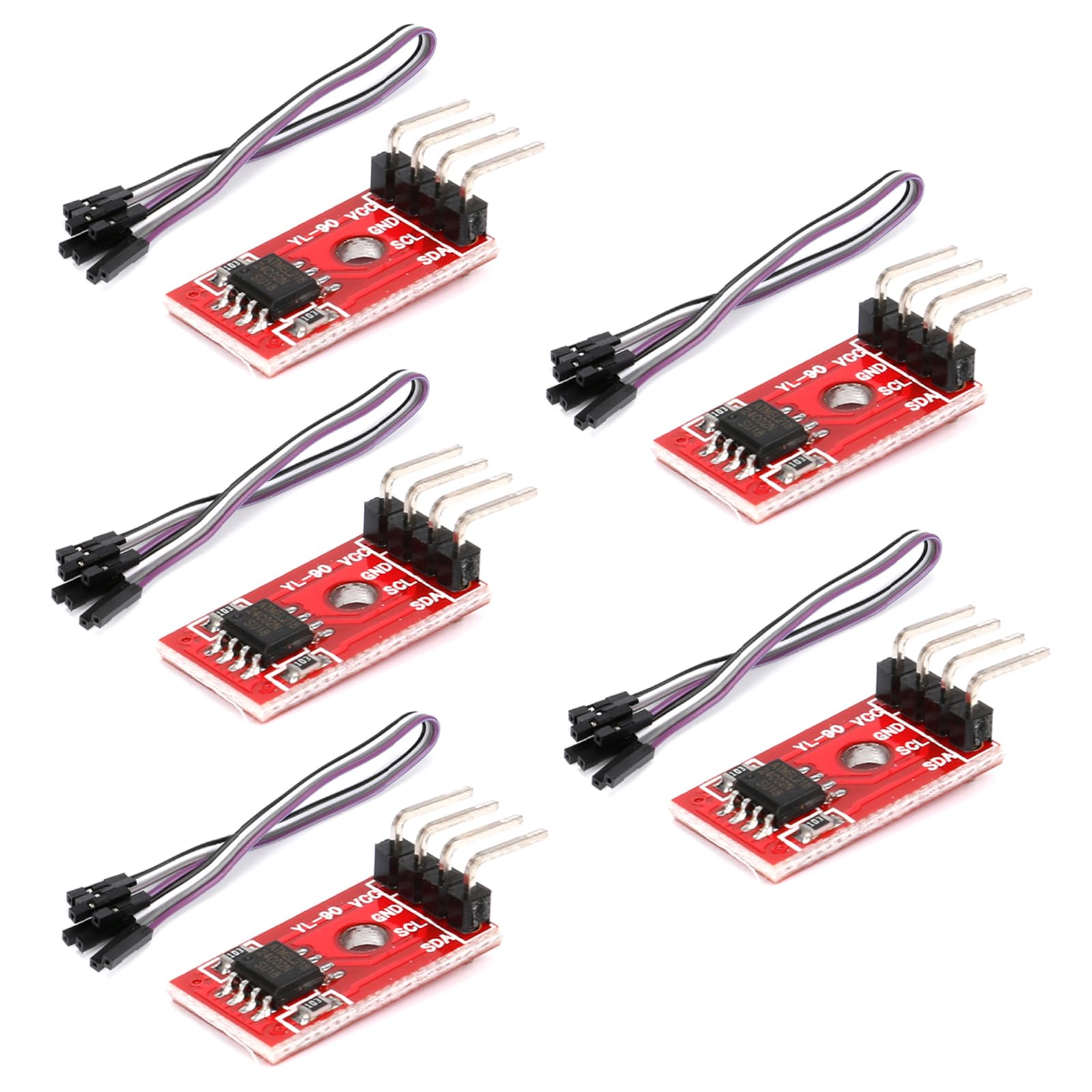 5Pcs AT24C02 Module I2C IIC Interface EEPROM Memory Module Intelligent Car Accessories with Dupont Wire