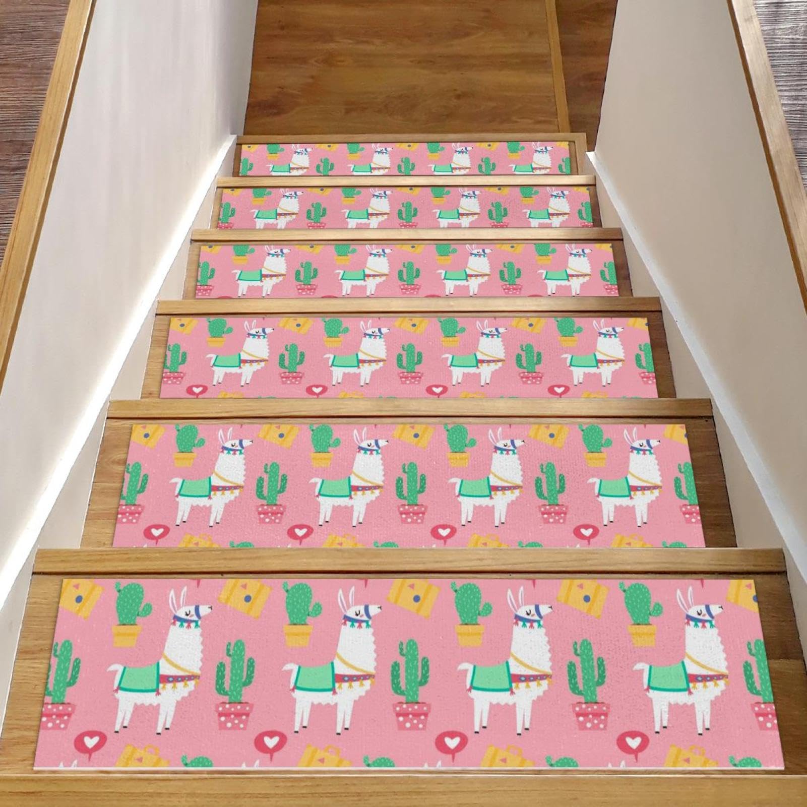 Alfombra de peldaños de madera de alta durabilidad rosa 15 ud
