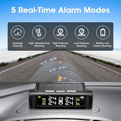 Miniatura 2 de Sistema de Monitoreo de Presión de Neumáticos, Sistema Monitor de Presión de Neumáticos TPMS Solar Impermeable Conjunto de 4 Sensores TPMS