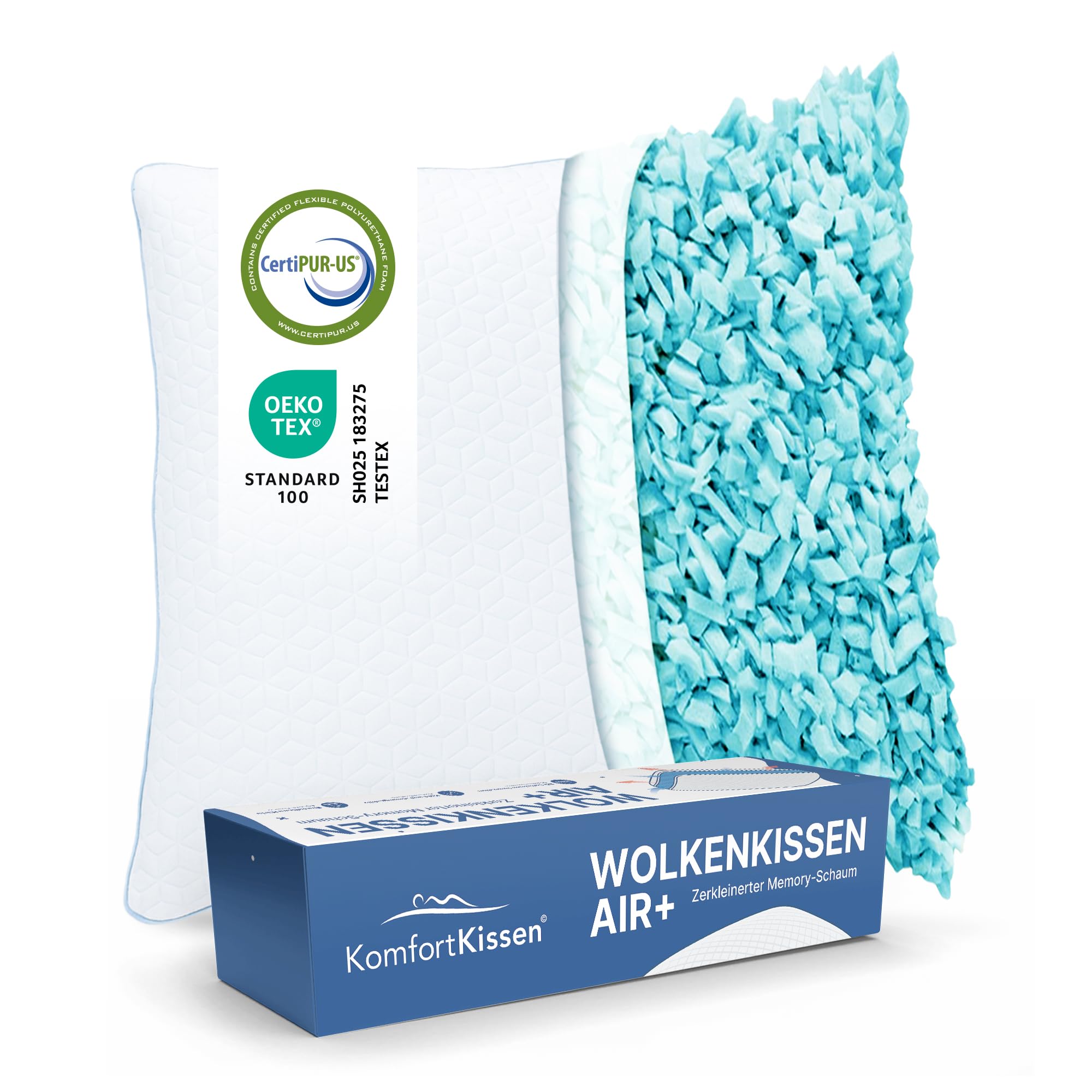 MKS Wolkenkissen Air 80x80 – Höhenverstellbares Memory Foam Kopfkissen – Ergonomisches Nackenkissen mit kühlendem Gel – Bequemes Schlafkissen für Jede Schlafposition