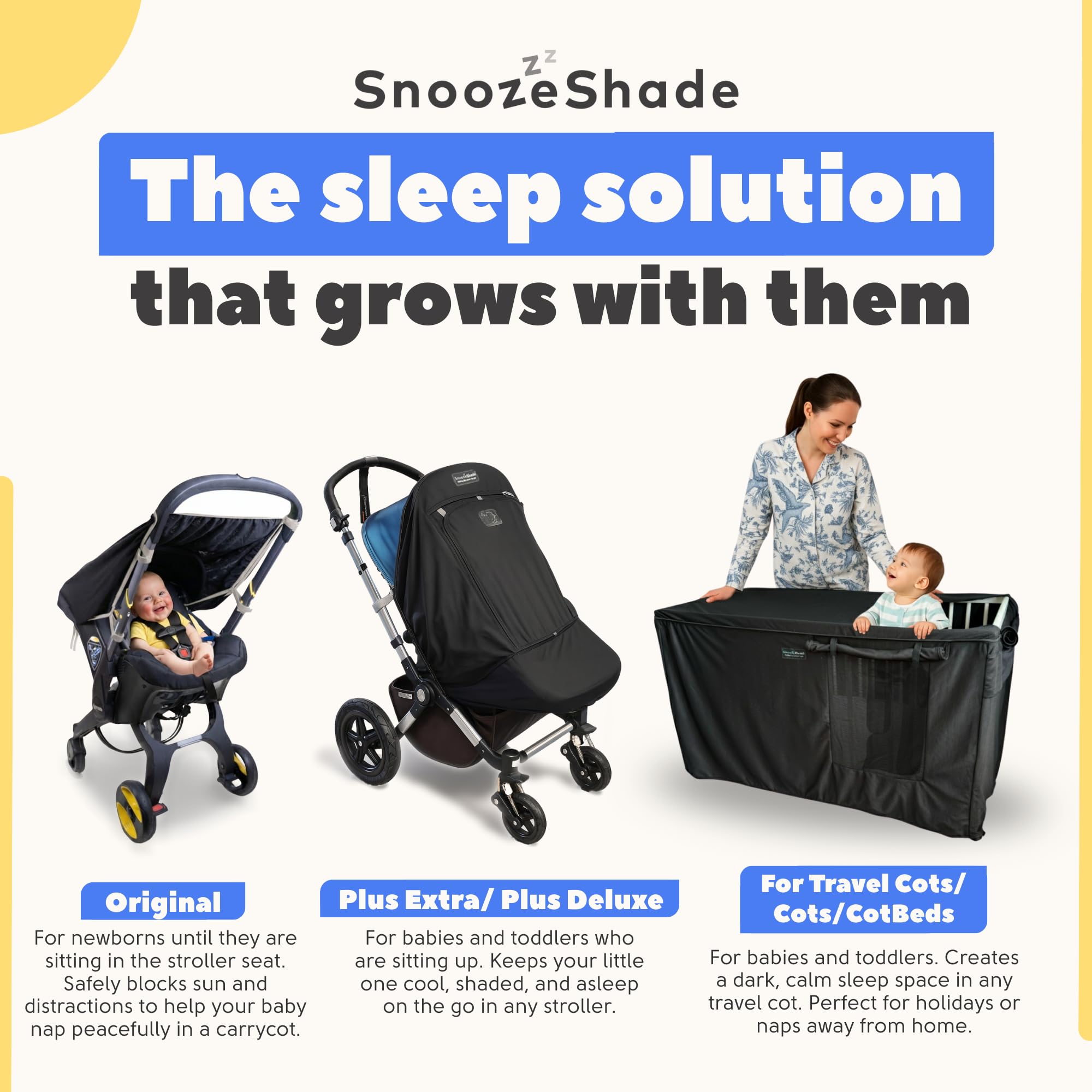 SnoozeShade Original Deluxe Pram Sun Shade for Newborns Universal Fit Baby Sleep Aid with UPF40 Plus Breathable Blackout Cover in Premium Silver Grey