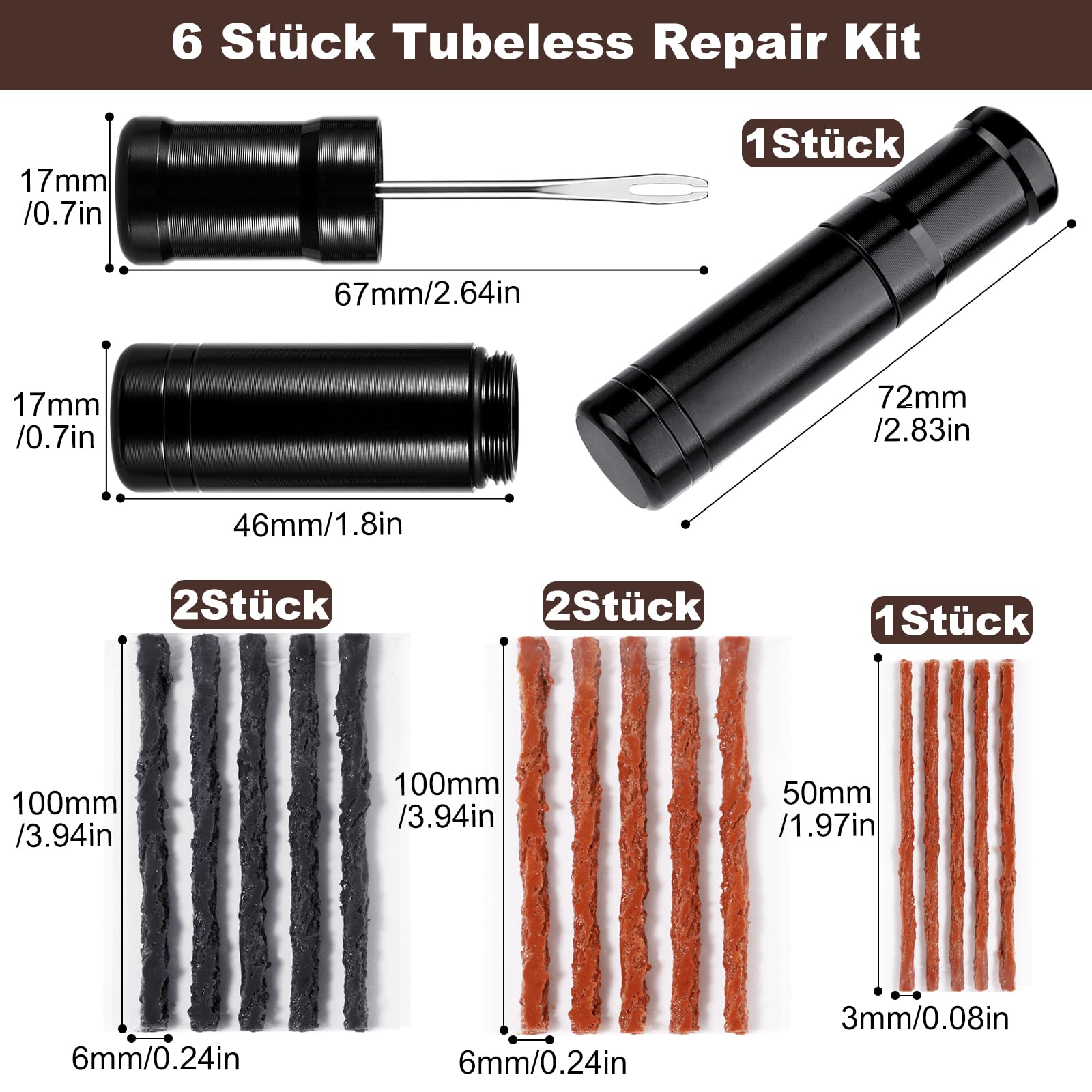 Chiodi Gomma Auto Kit Riparazione Pneumatici 40 Chiodi Gomma - Per Auto Moto Bici ATV Camion Chiodi Gomma Auto Moto Bici - Foto 6