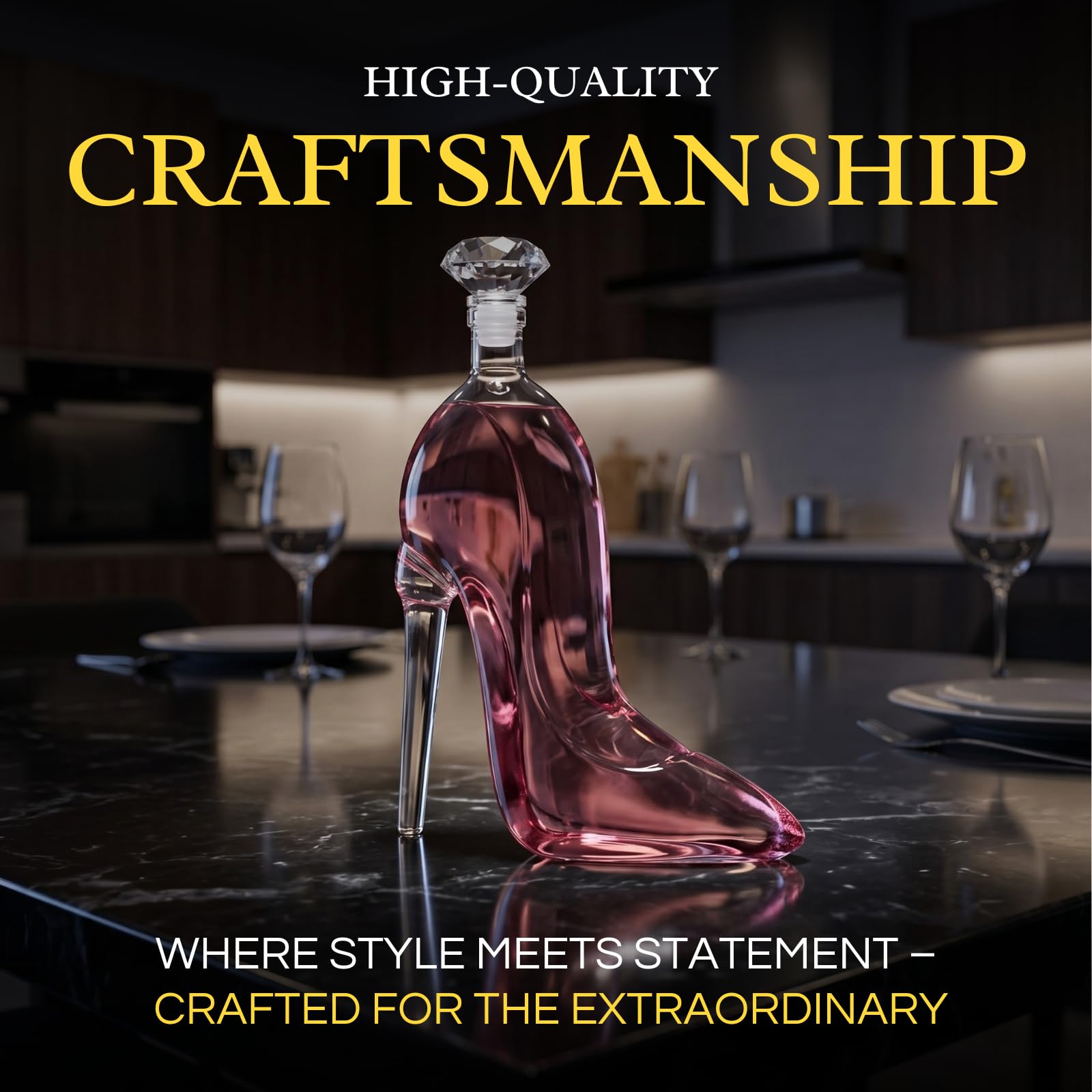 Carafe à décanter à whisky et vin en forme de talons hauts avec bouchon – Carafe à décanter à talon haut pour vin, liqueur, bourbon, tequila, cadeau élégant pour femme – Design droit d'auteur